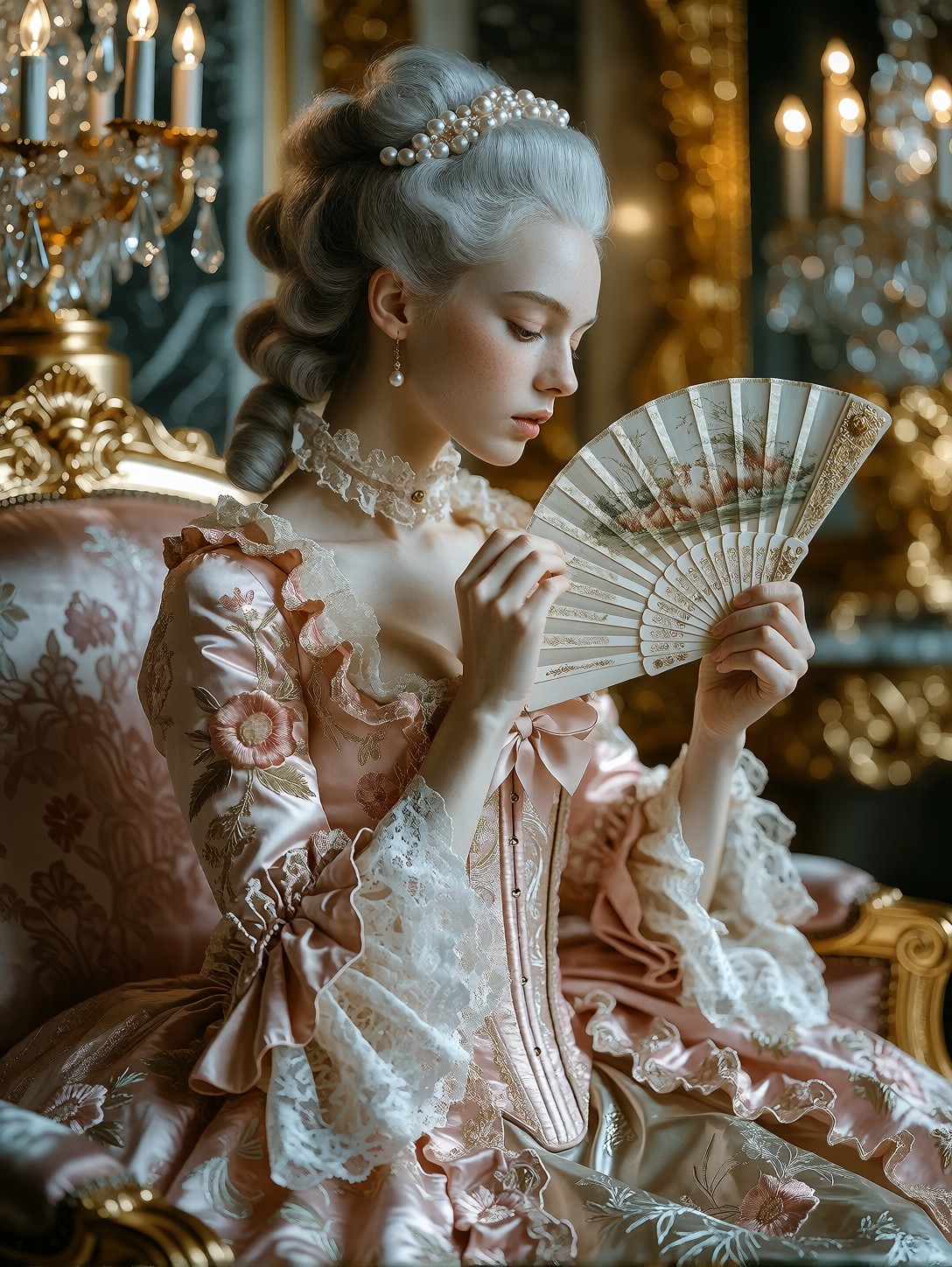 Rococo Noblewoman With Ivory Fan — AI generated image