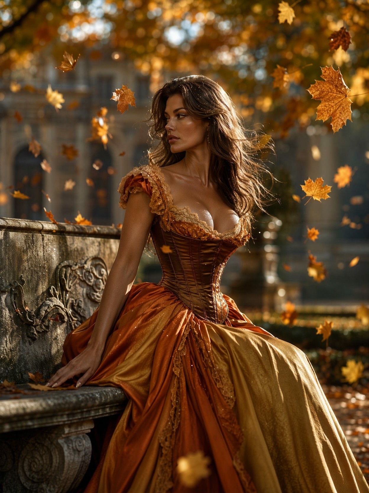 Autumn Ballgown Portrait In Palace Park — AI generated image