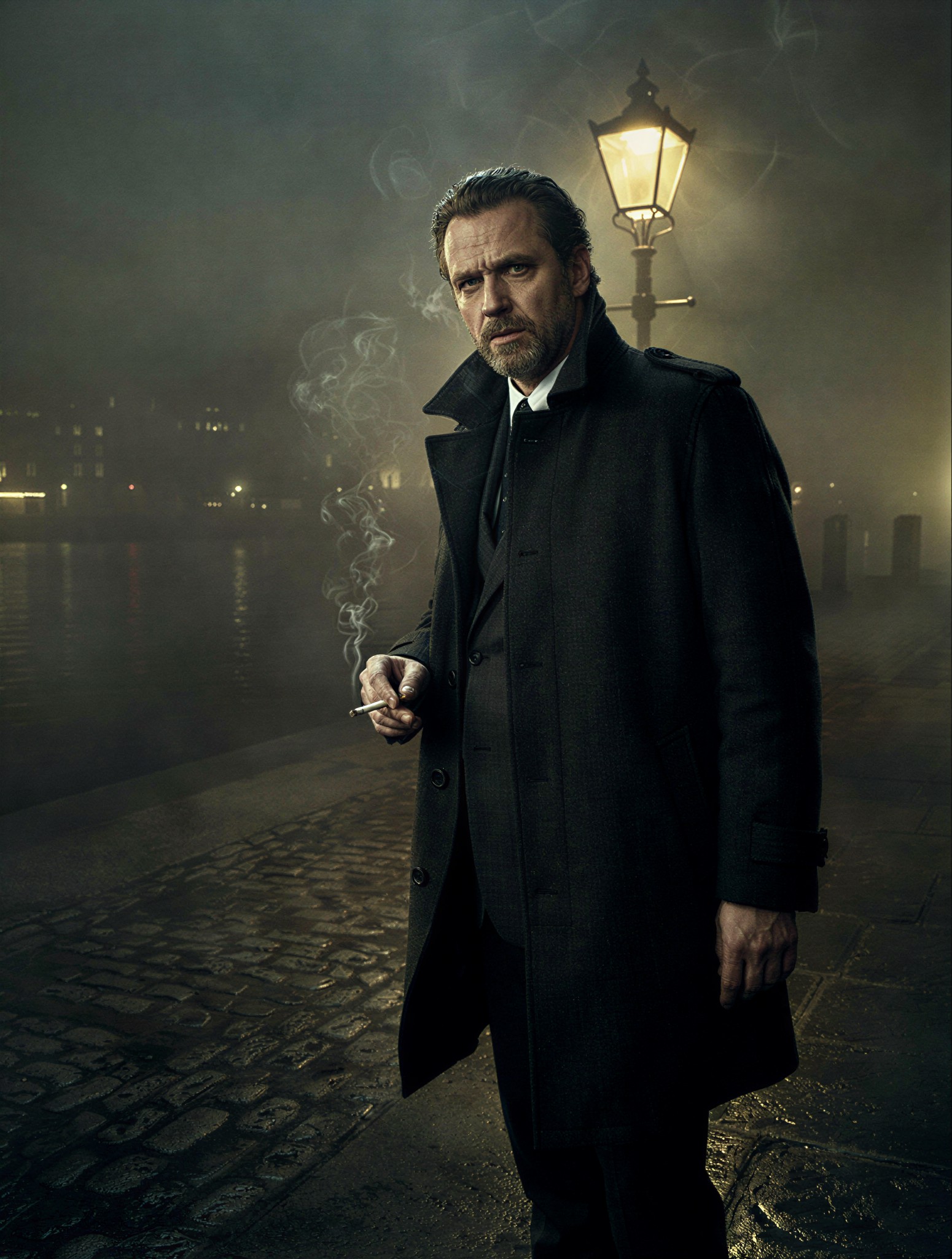 Noir Detective on Foggy Pier — AI generated image