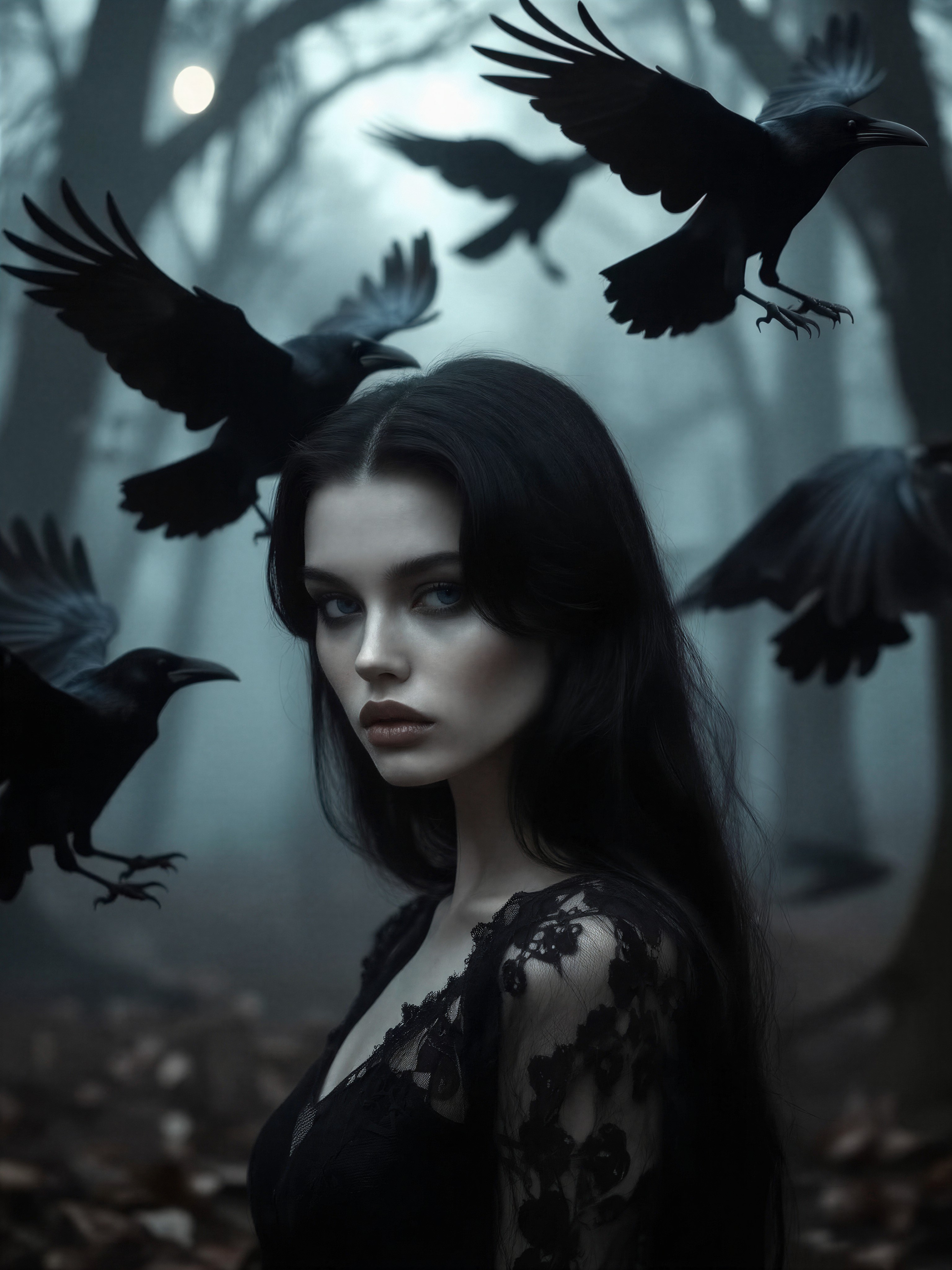 Pale Woman in Twilight Forest — AI generated image