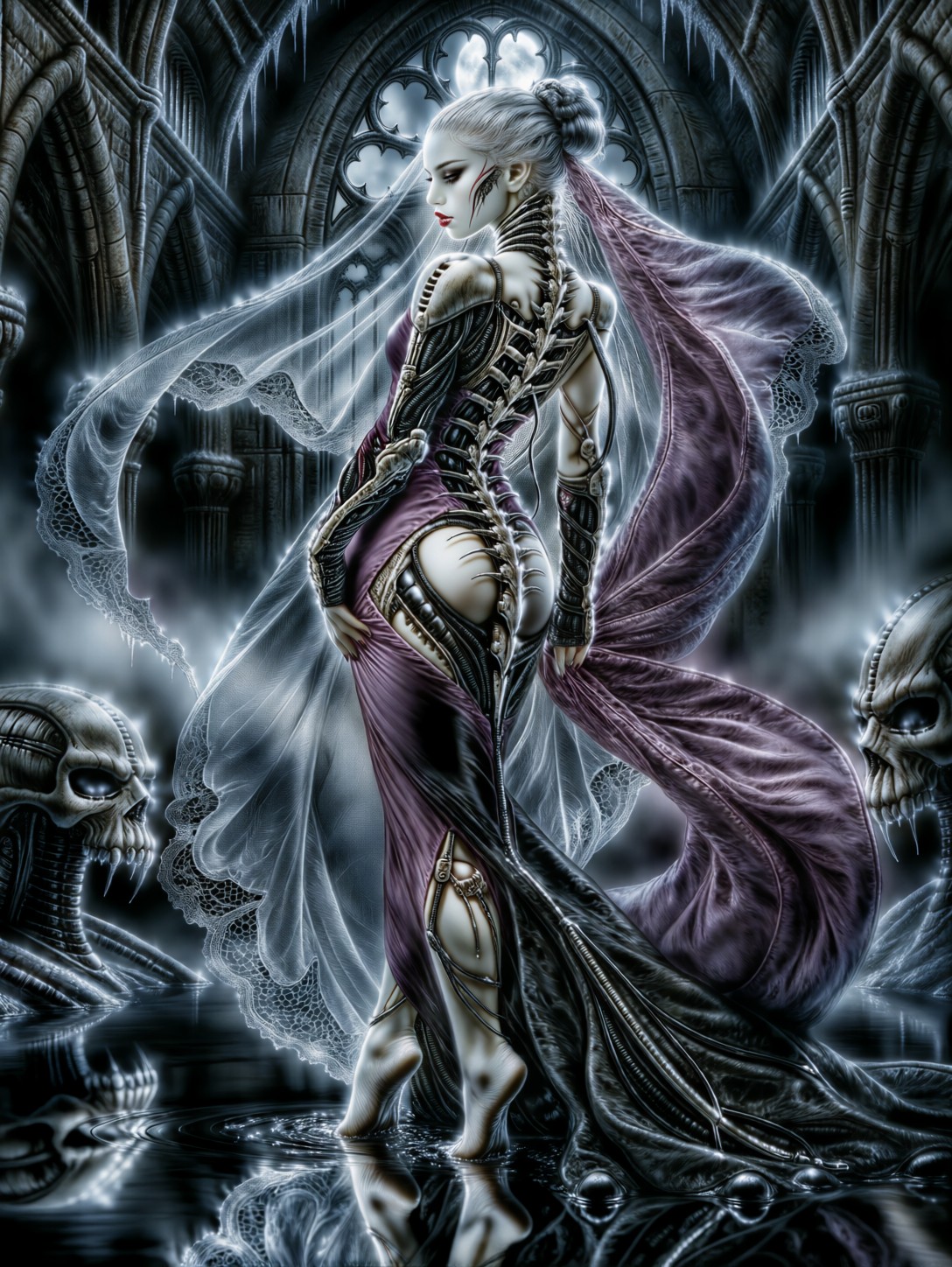 Ethereal Gothic Priestess In Skeletal Cathedral — AI generated image