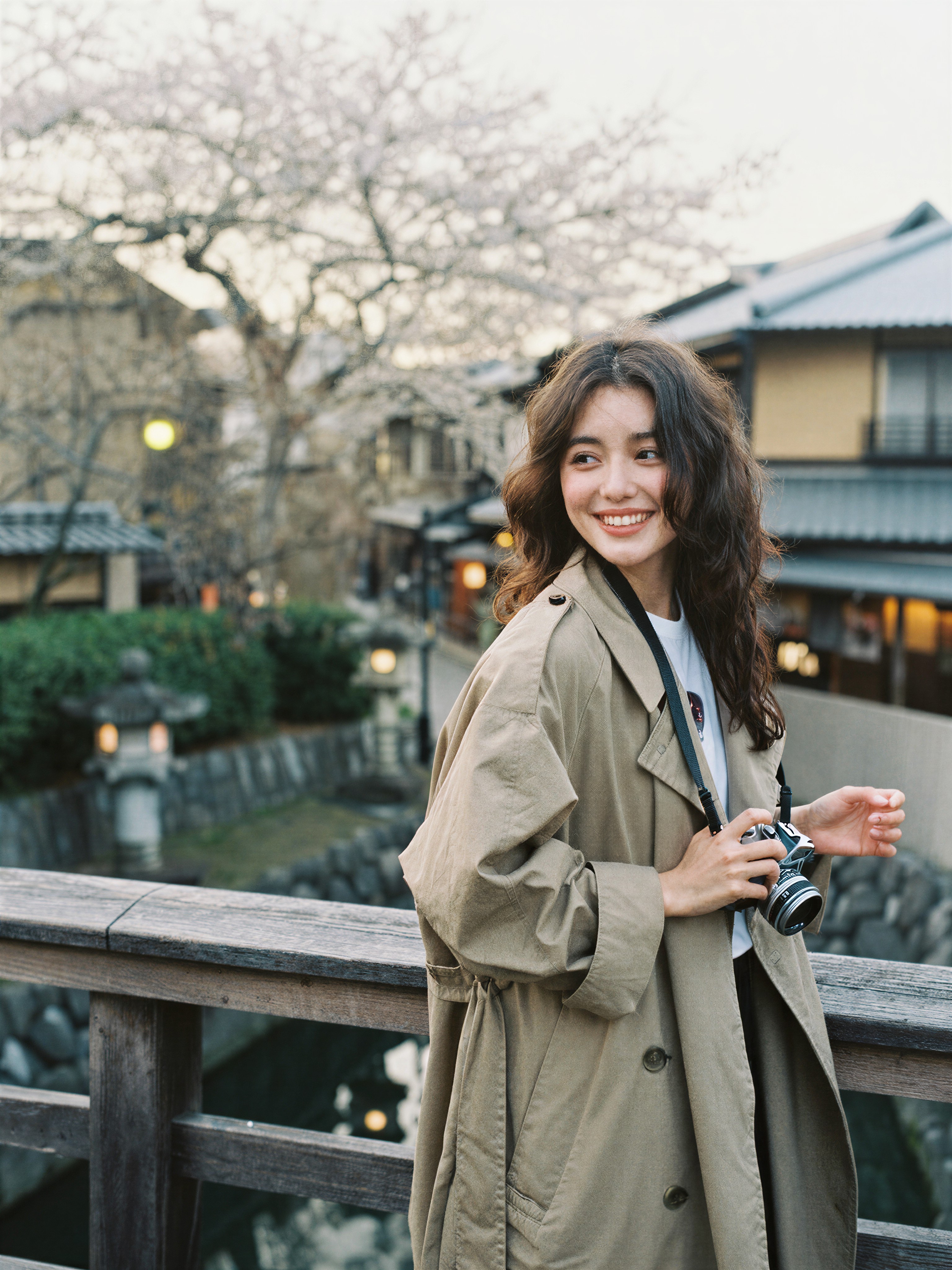 Cinematic Sunrise Portrait on Kyoto Bridge — AI generated image