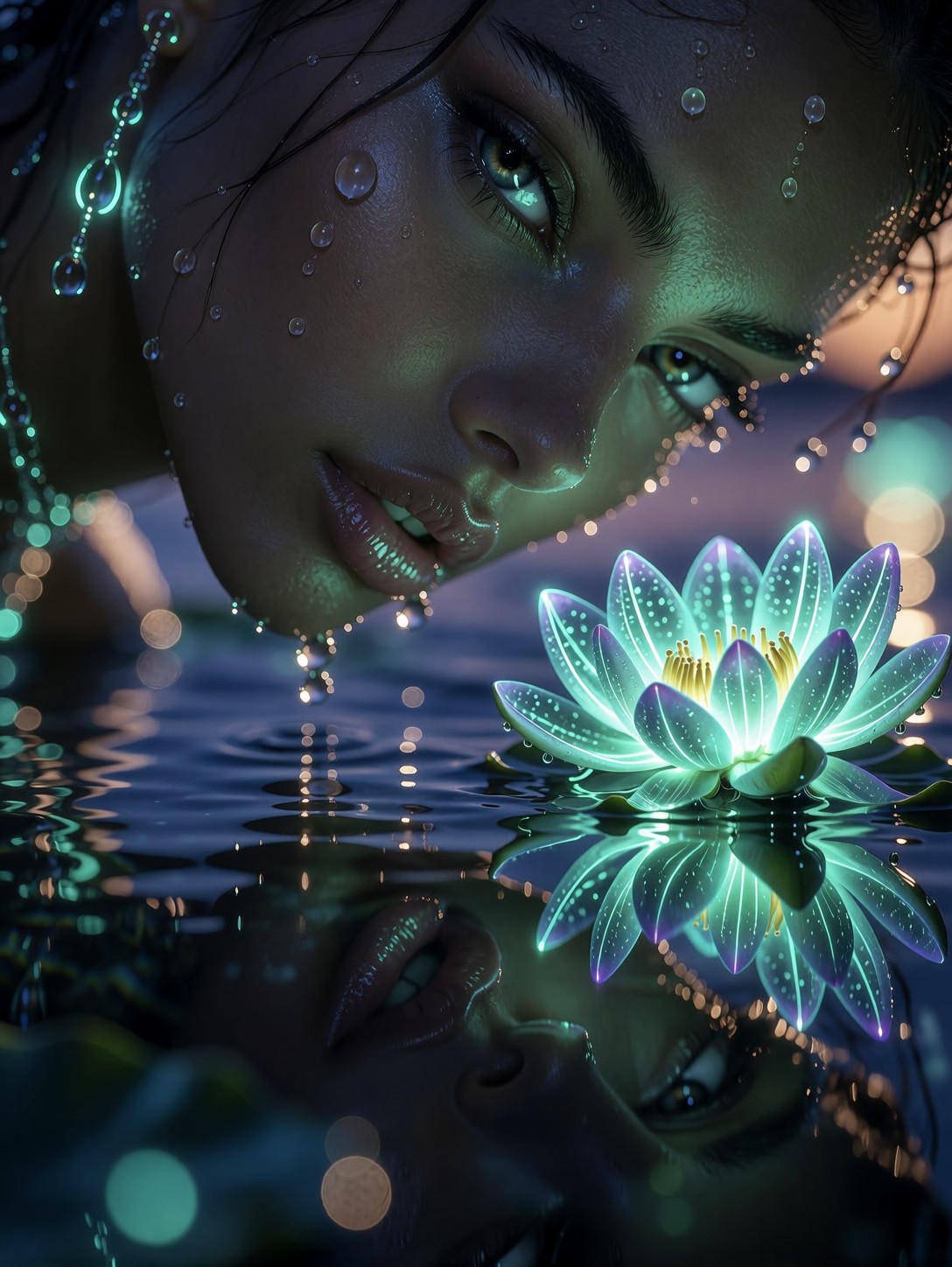 Ethereal Bioluminescent Beauty Reflection — AI generated image