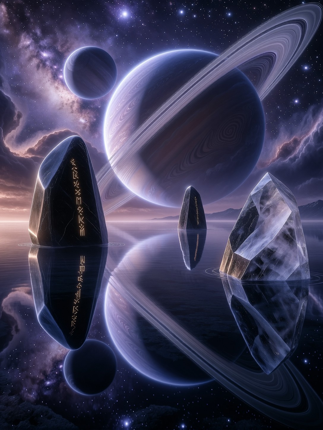 Surreal Cosmic Landscape With Glowing Planets — AI generated image