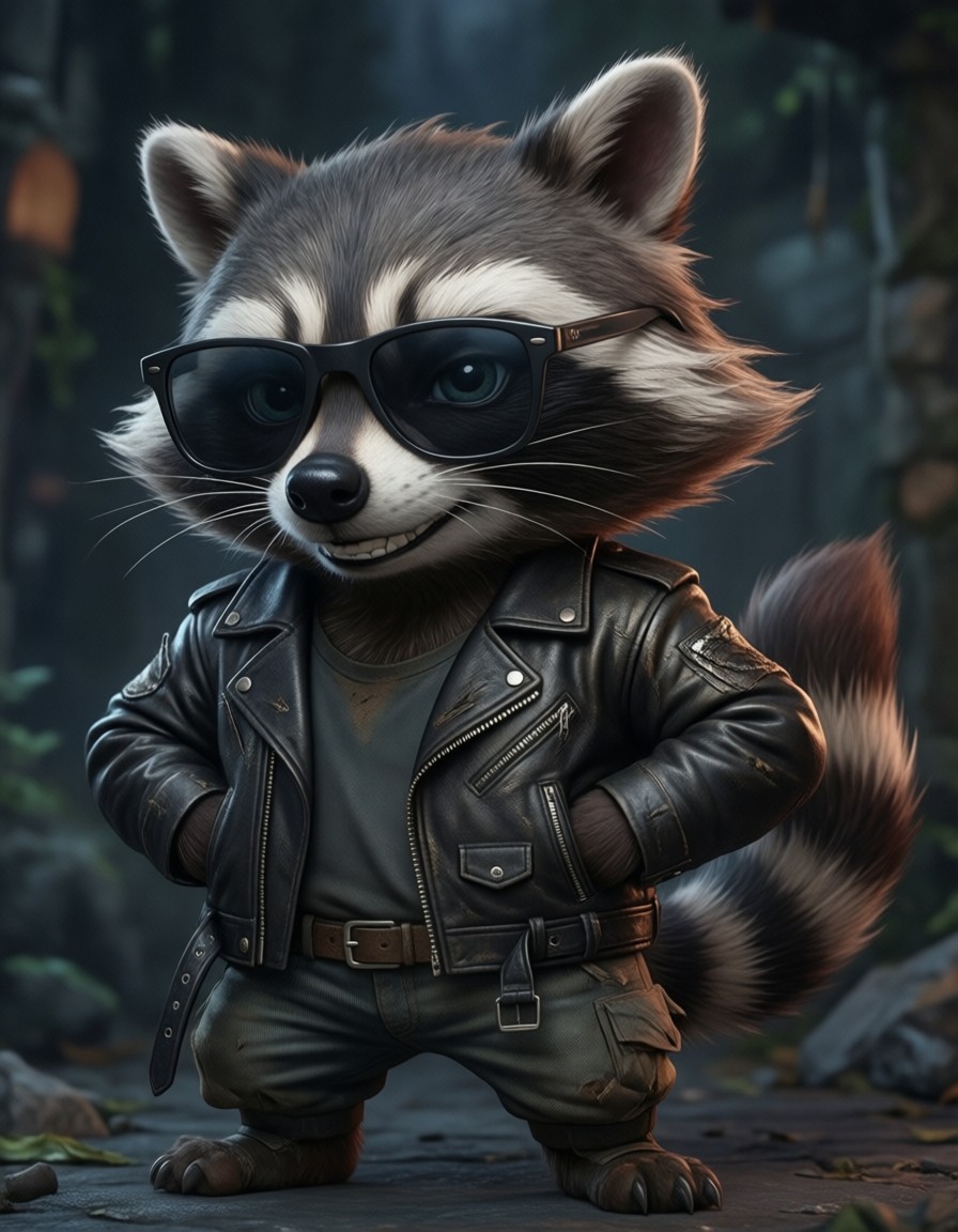 Cool Cartoon Raccoon in Leather Jacket — AI generated image