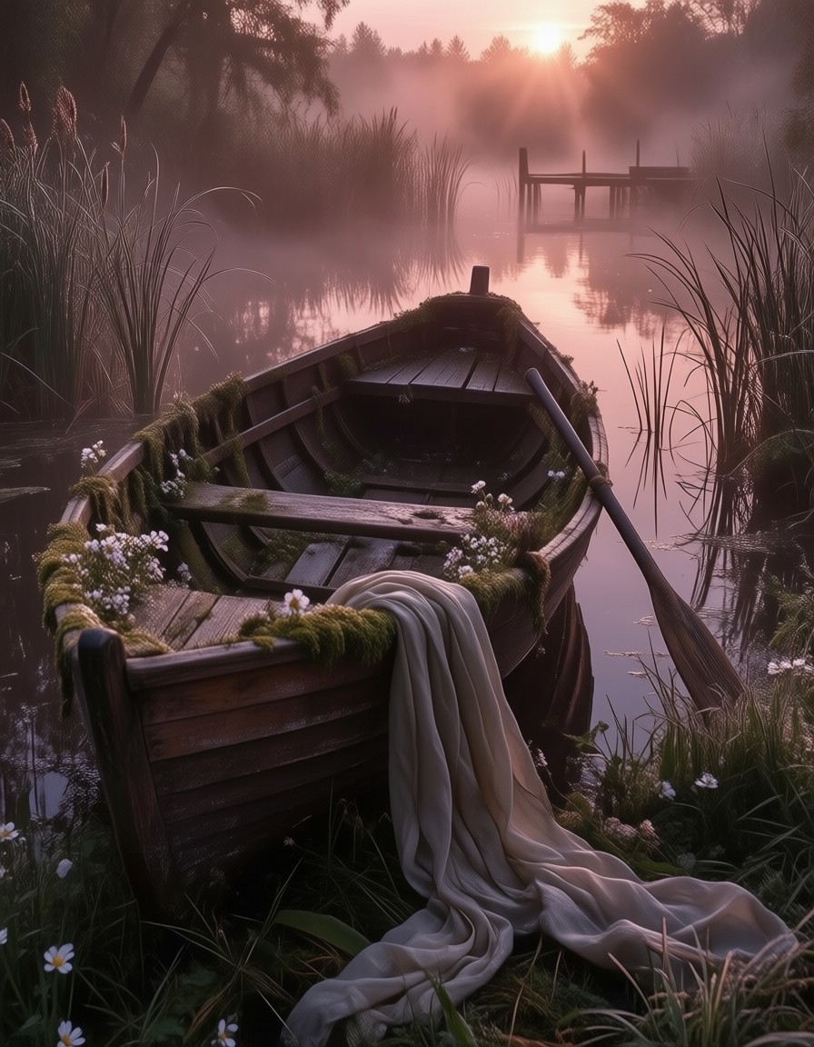 Dawn Mist on Serene Lake — AI generated image