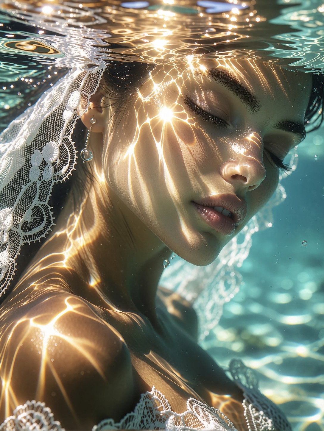 Half Submerged Turquoise Portrait — AI generated image