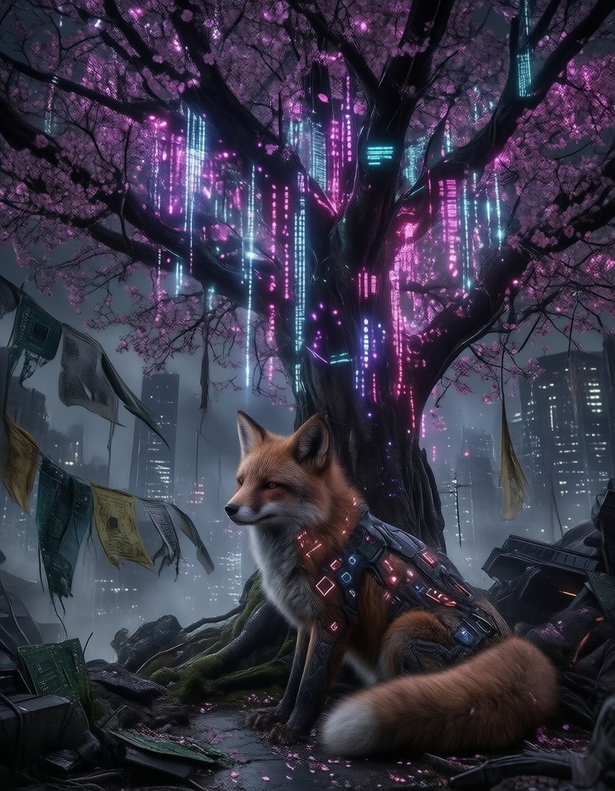 Cybernetic Fox in Neon Sanctuary — AI generated image
