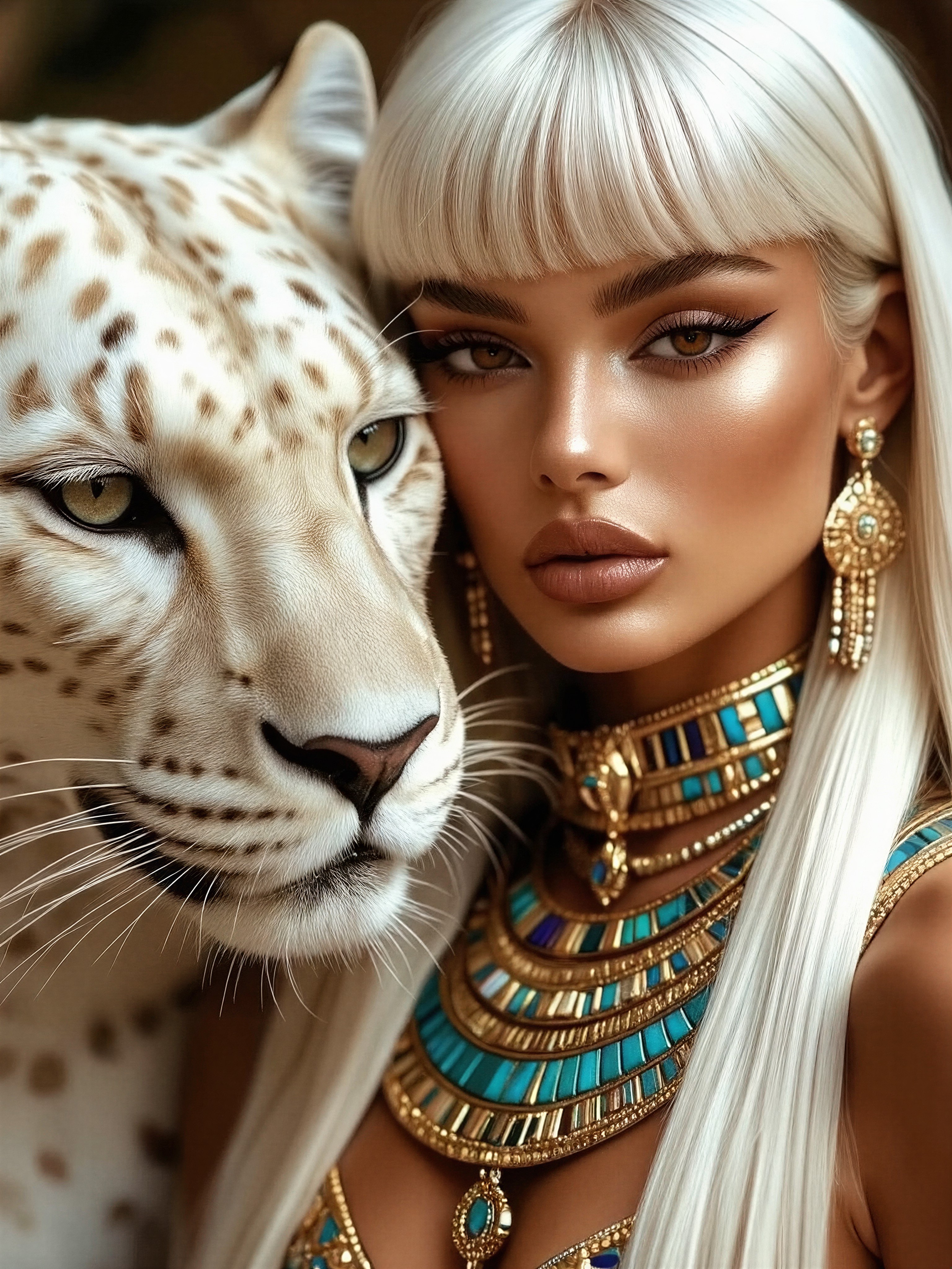 Regal Bronze Beauty with Leopard — AI generated image
