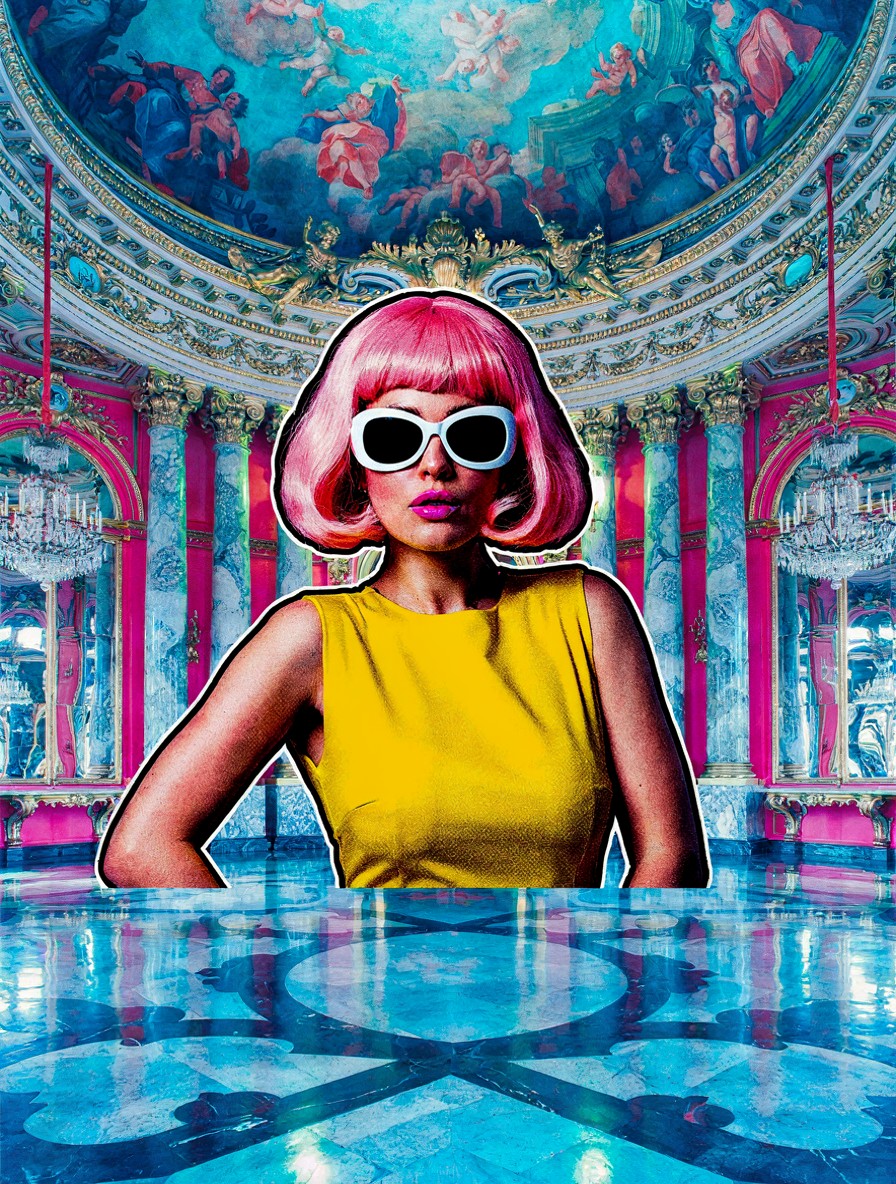 Stylish Woman in Pop Art Ballroom — AI generated image