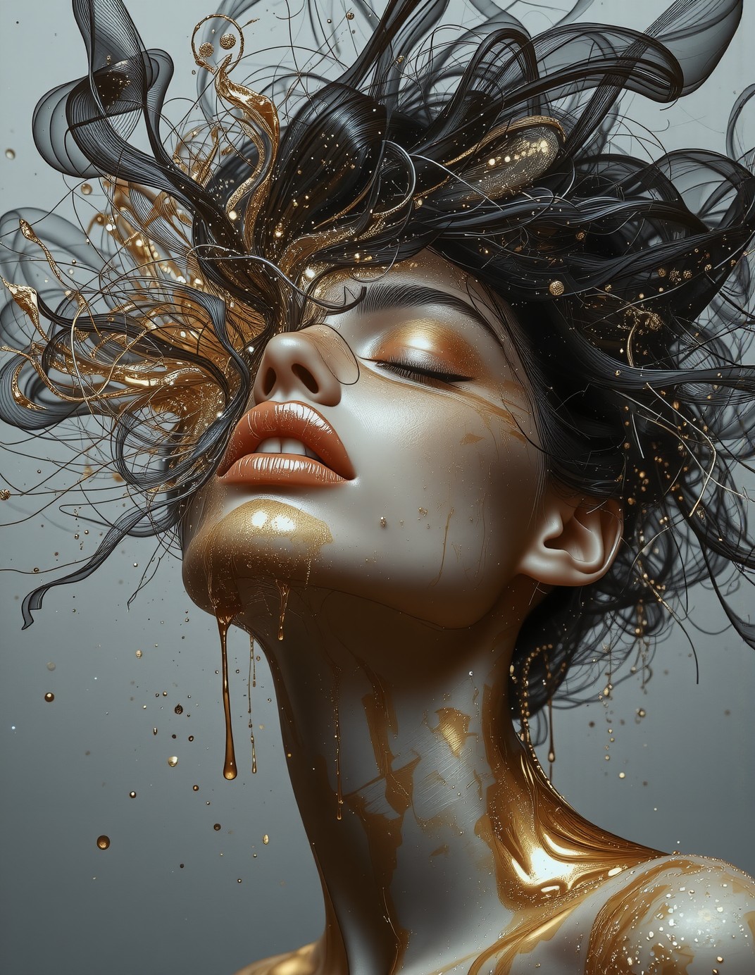 Golden Lips with Ethereal Tendrils — AI generated image