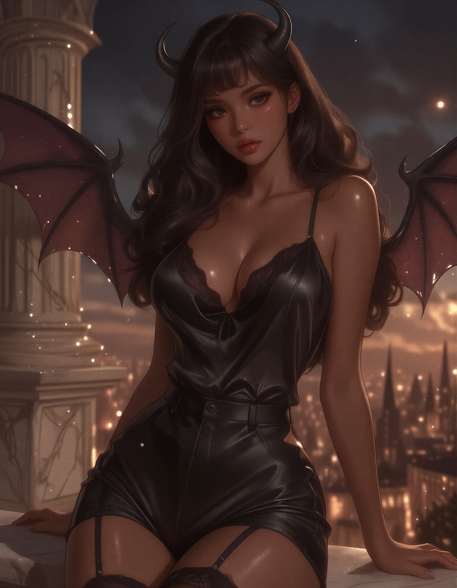 Seductive Anime Female in Twilight Chiaroscuro — AI generated image