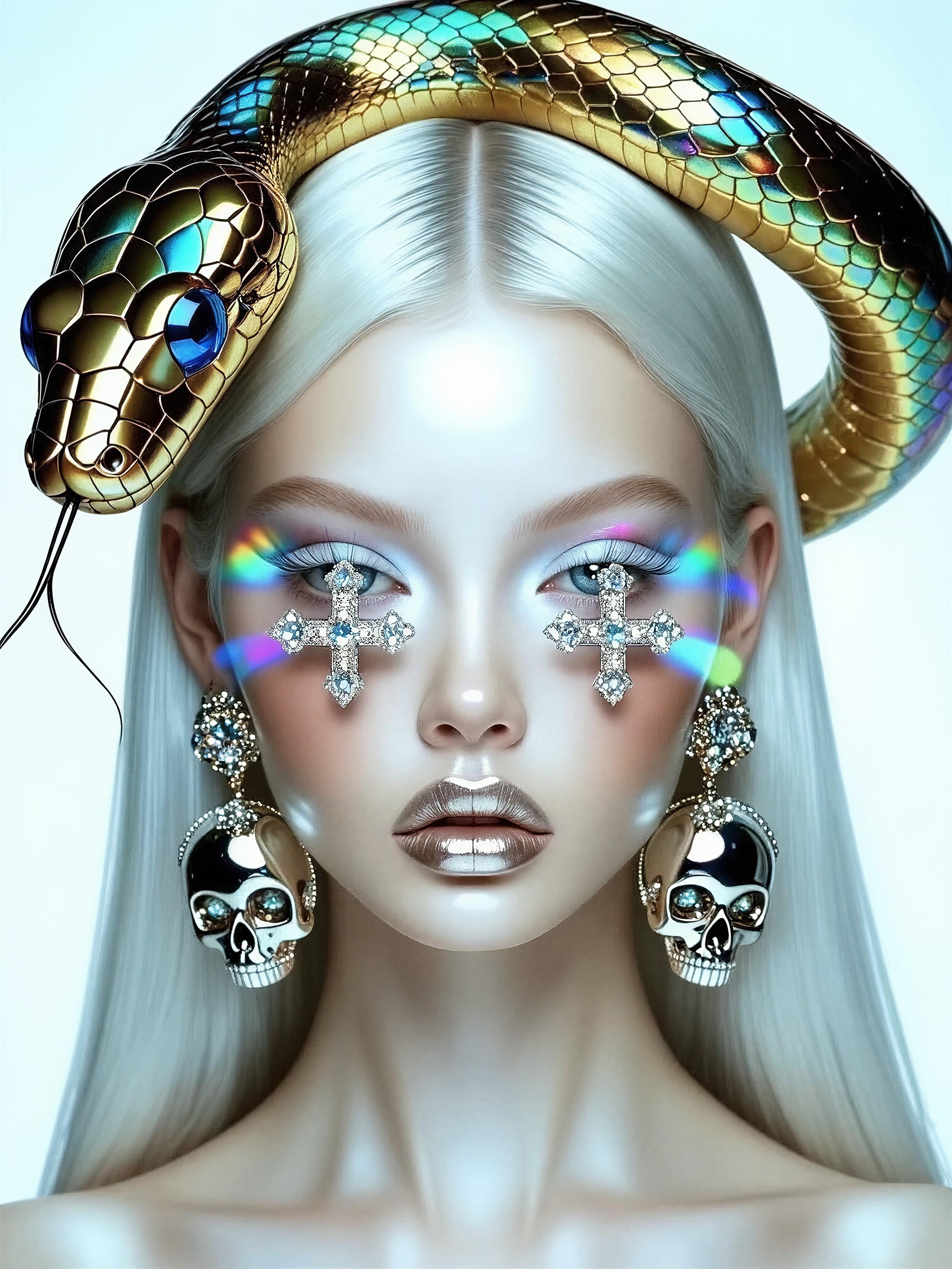 Gothic Luxury Portrait with Holographic Serpent Crown — AI generated image