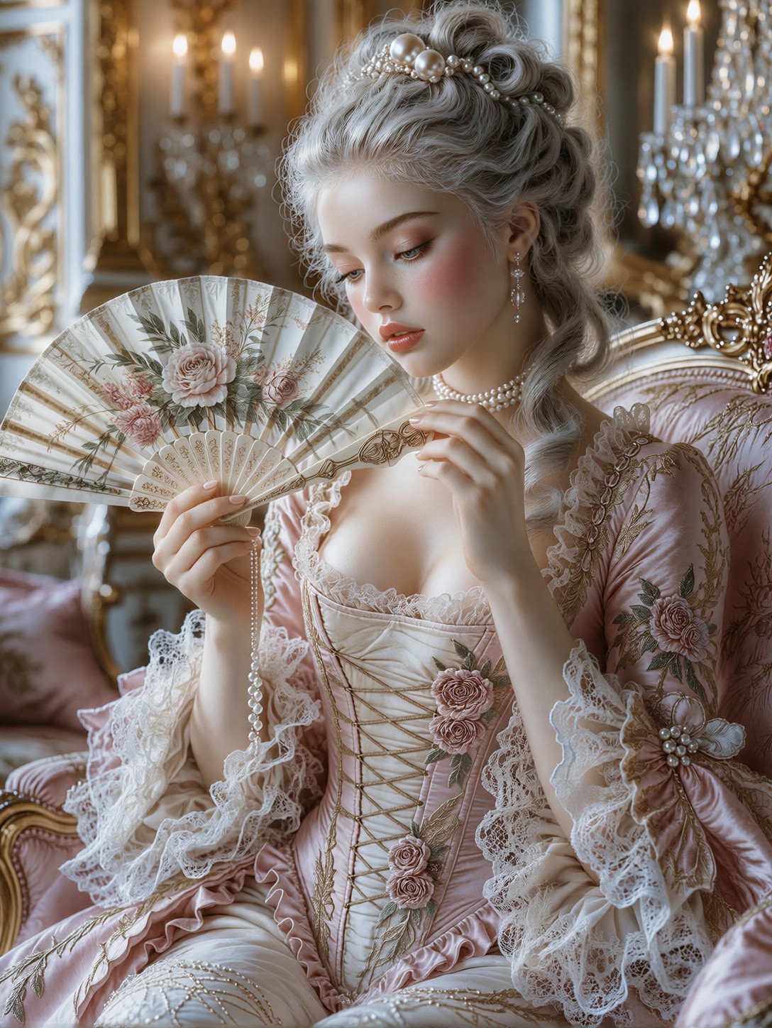 Rococo Noblewoman with Ivory Fan — AI generated image