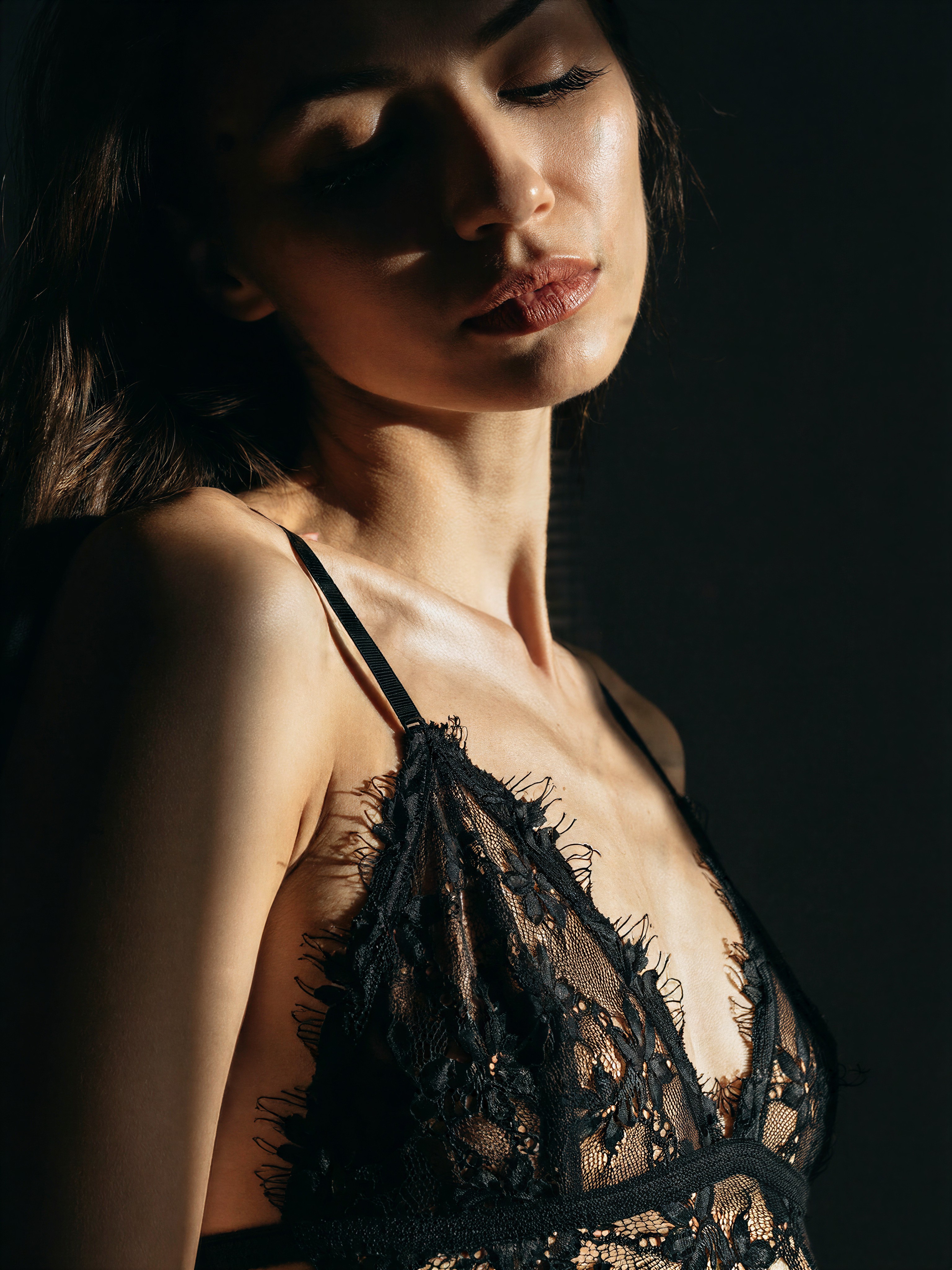 Intimate Profile in Black Lace — AI generated image