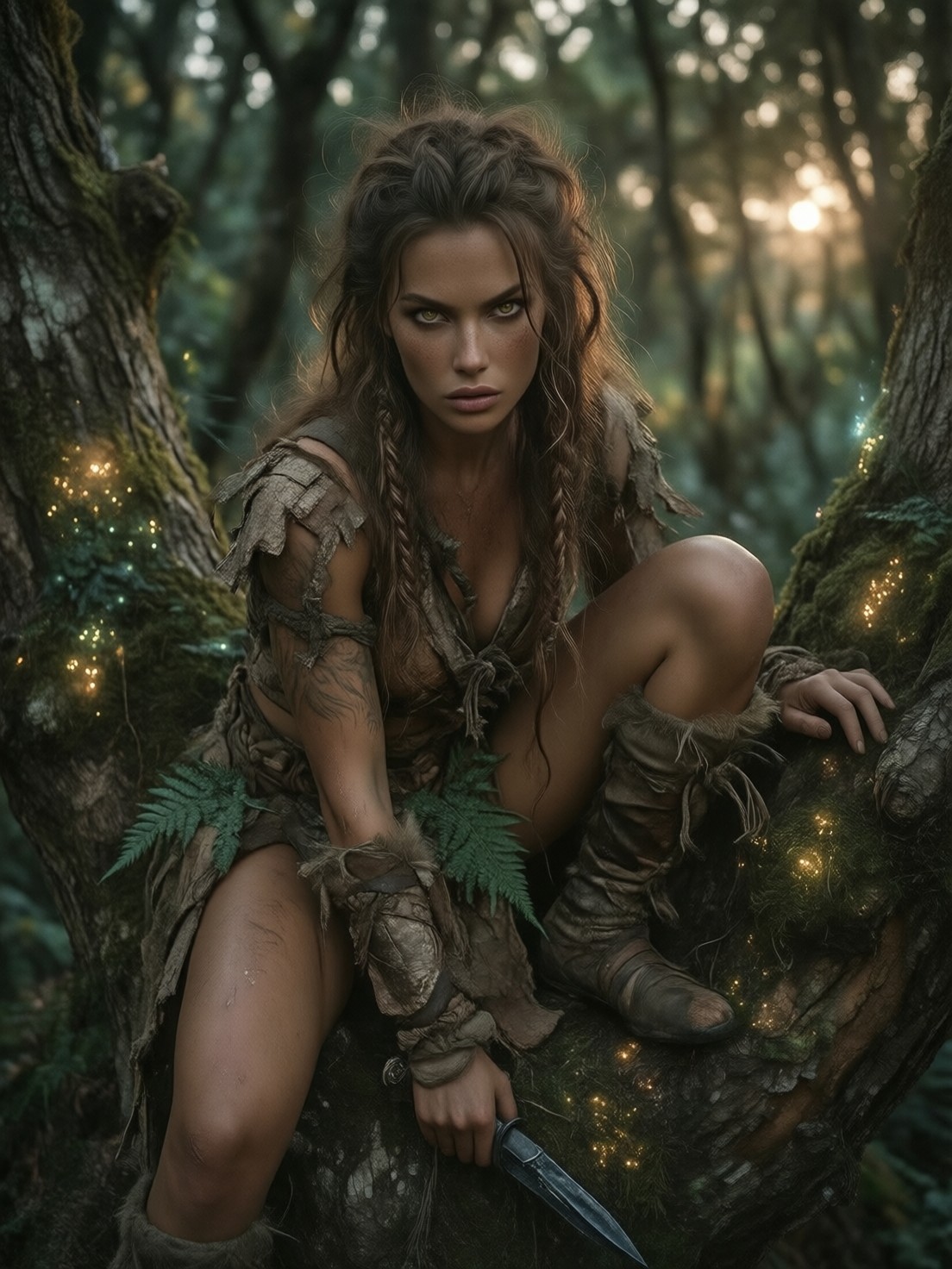 Fierce Druid in Twilight Canopy — AI generated image