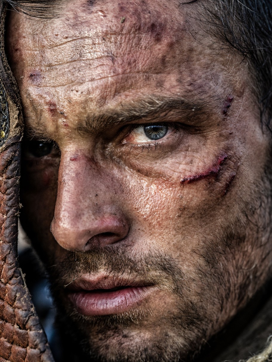 Weathered Warrior's Intense Gaze — AI generated image