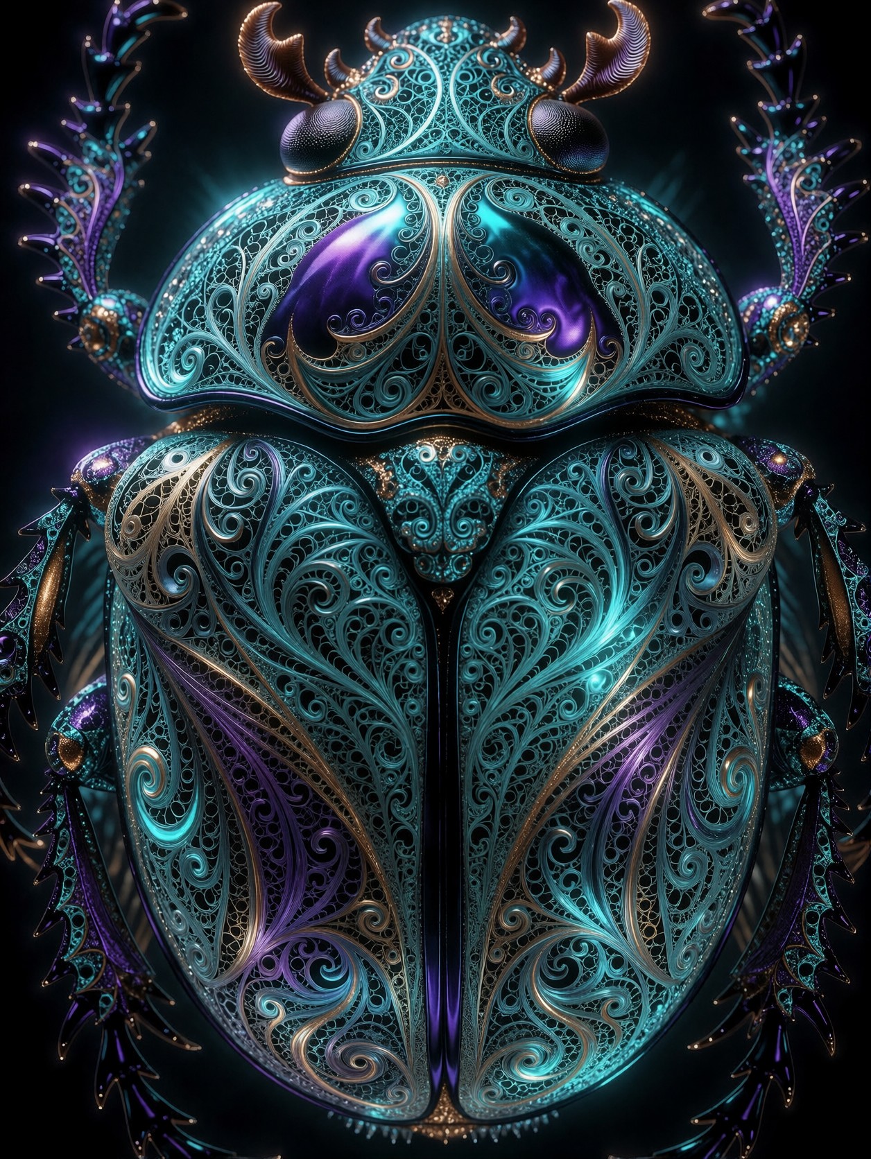 Fractal Filigree Glowing Scarab Beetle — AI generated image