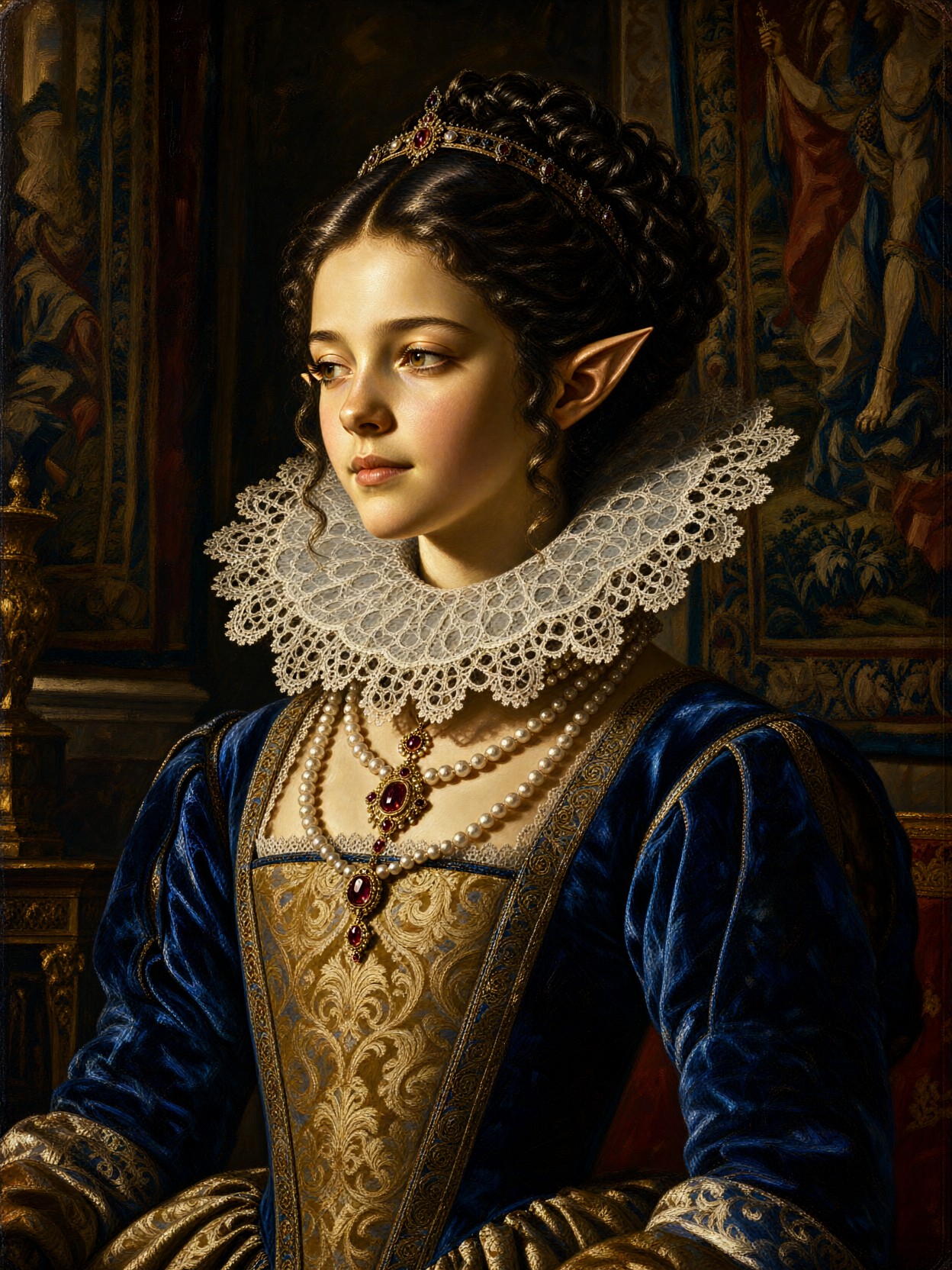 Baroque Elven Noblewoman Portrait — AI generated image