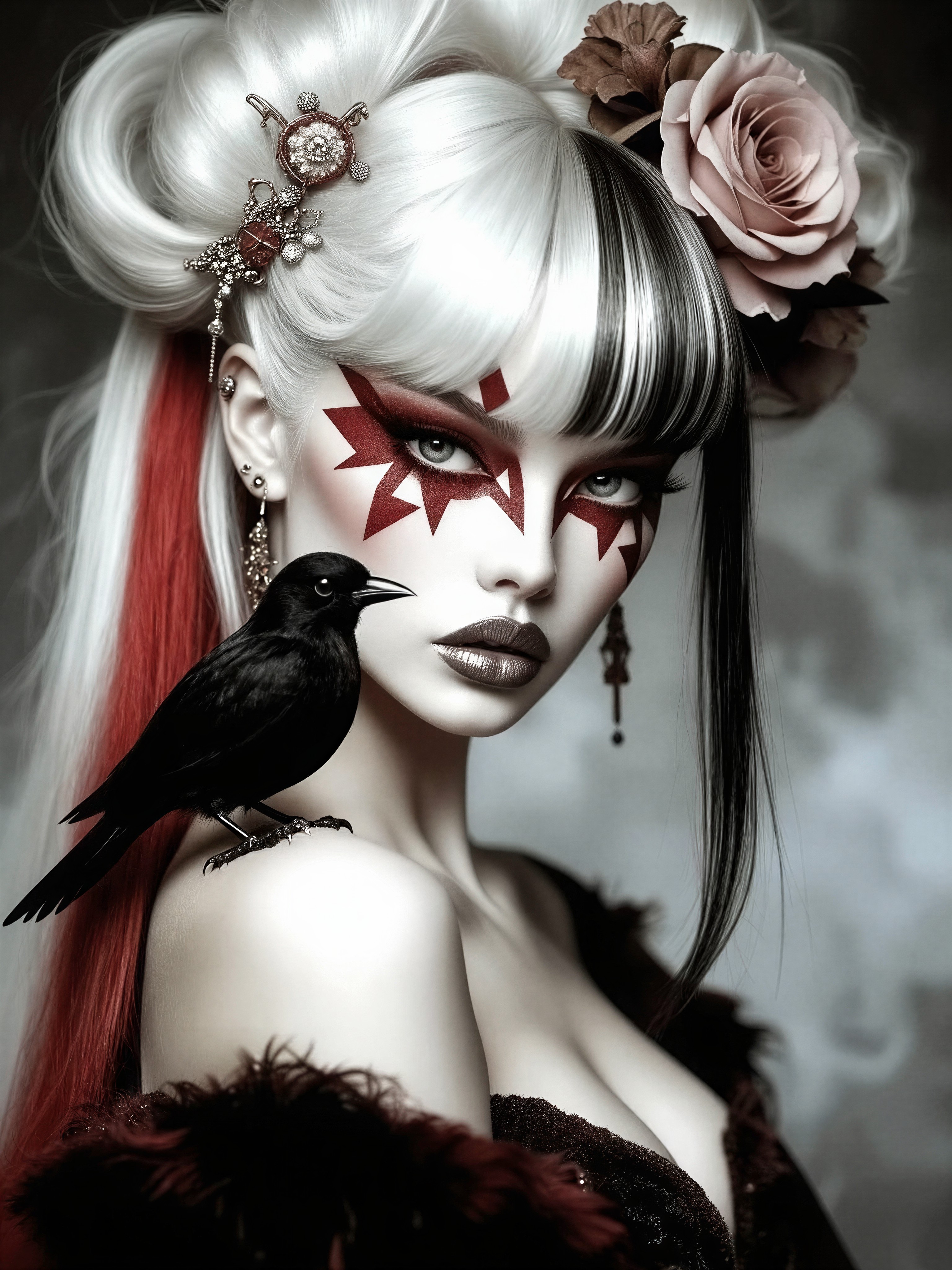 Crimson-Adorned Art Nouveau Rebel — AI generated image
