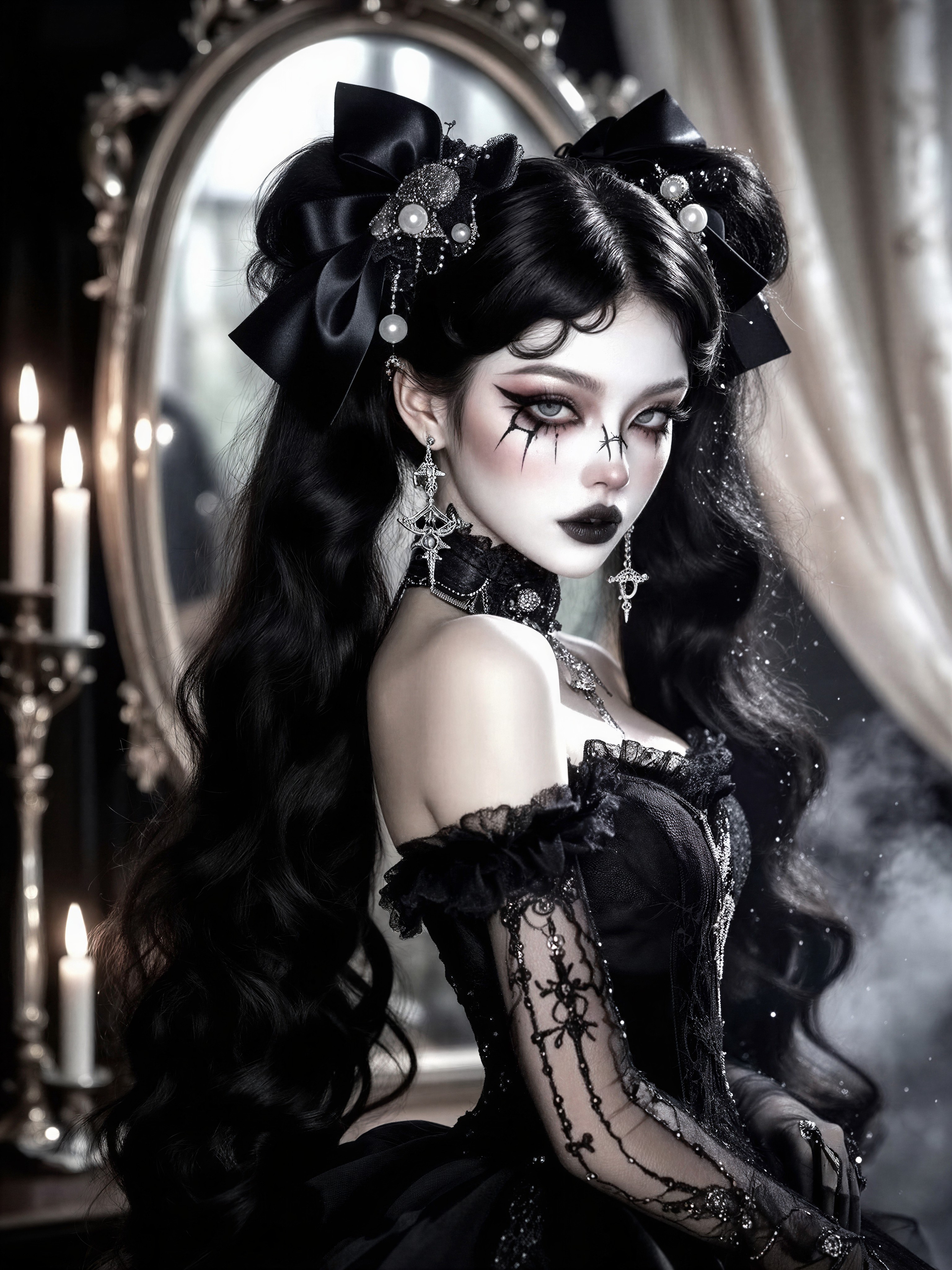Elegant Gothic Doll in Cinematic Candlelit Setting — AI generated image