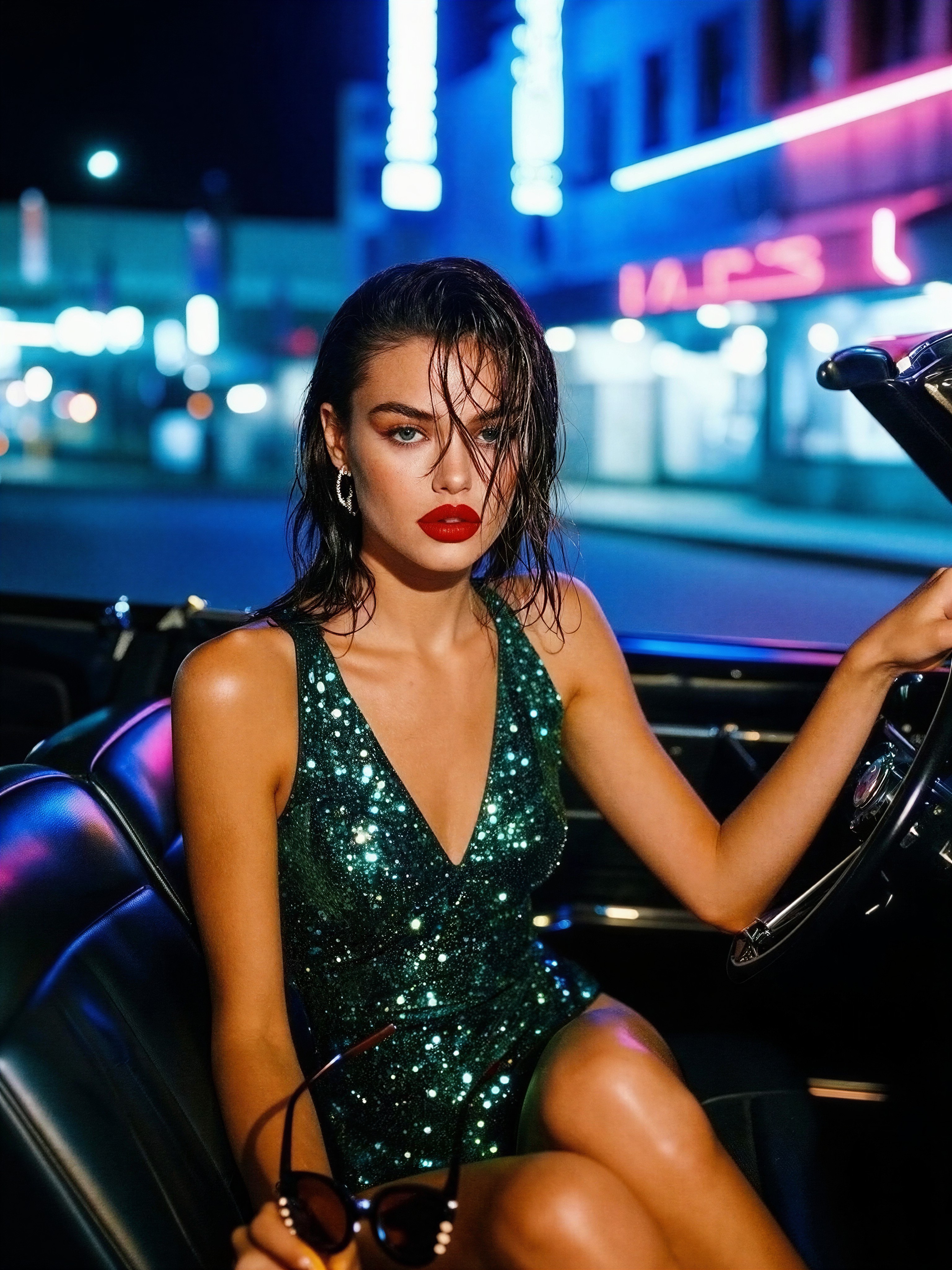Neon-Lit Vintage Fashion — AI generated image