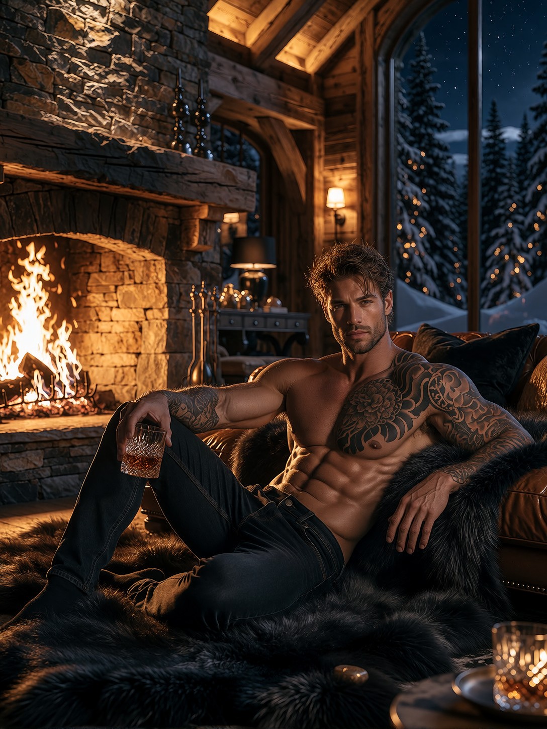 Golden Firelight Handsome Luxury Portrait — AI generated image