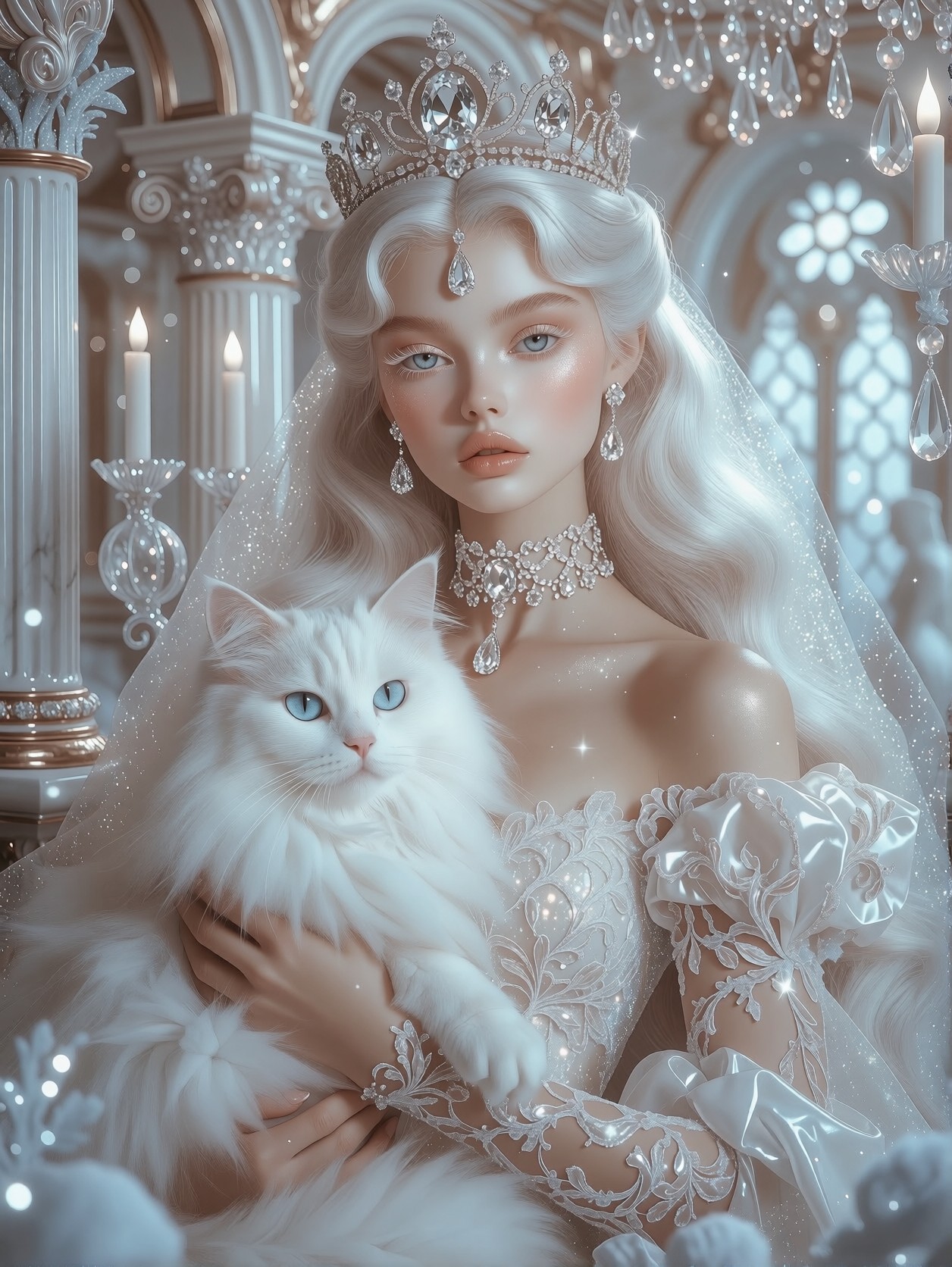 Ethereal Queen with Celestial Cat — AI generated image