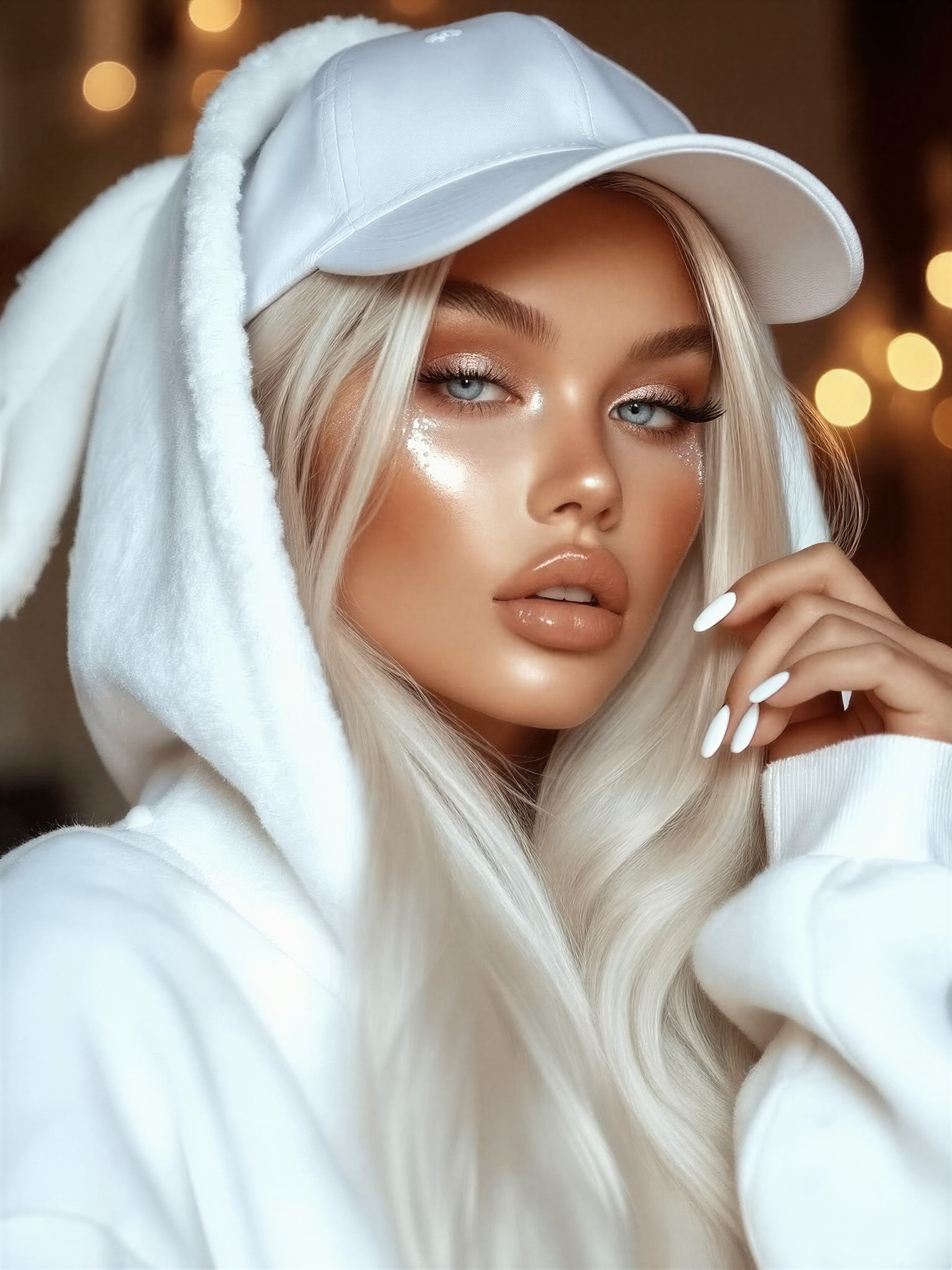 Ultra-Beautiful Platinum Blonde in Luxury Hoodie — AI generated image