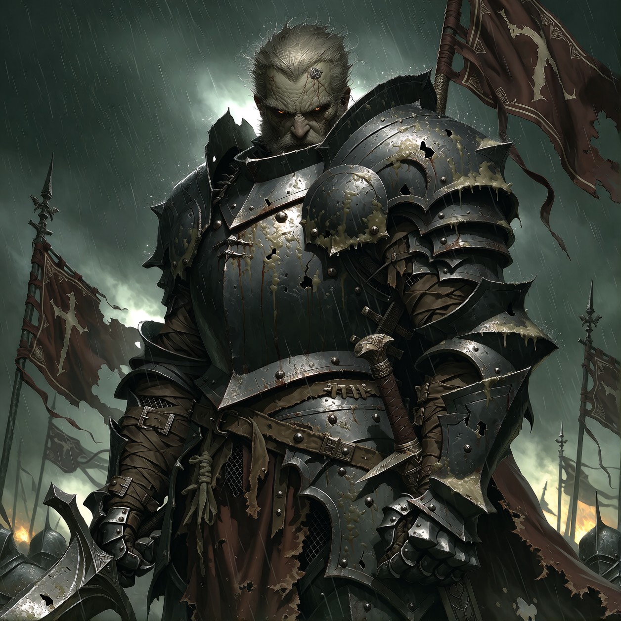 Grimdark Mercenary In Battered Iron Armor — AI generated image