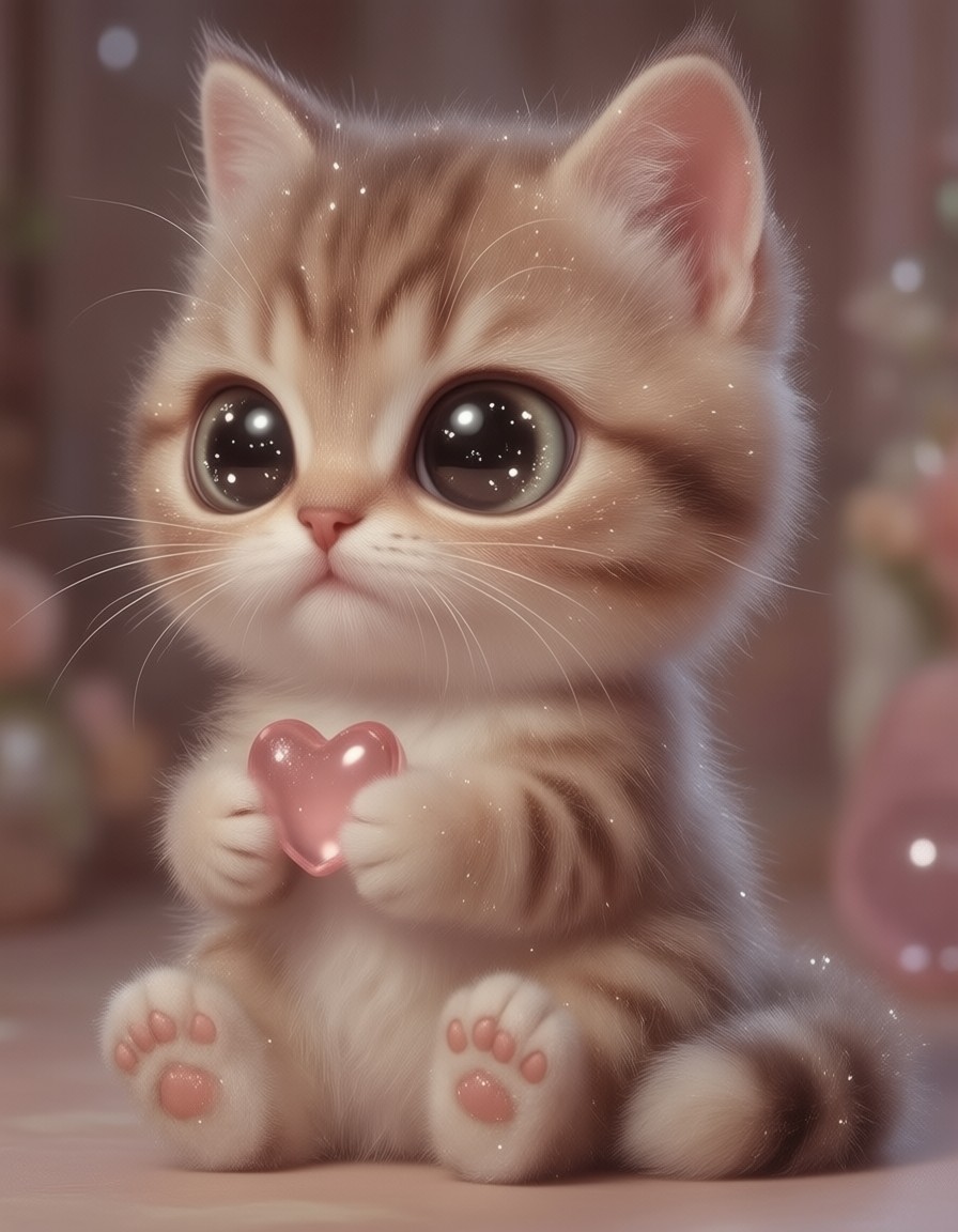 Cute Cartoon Cat with Heart — AI generated image