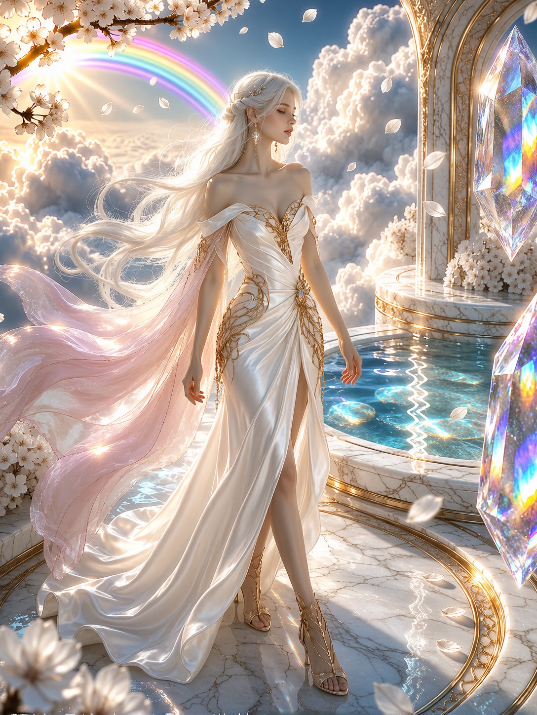 Ethereal Woman On Floating Marble Terraces — AI generated image