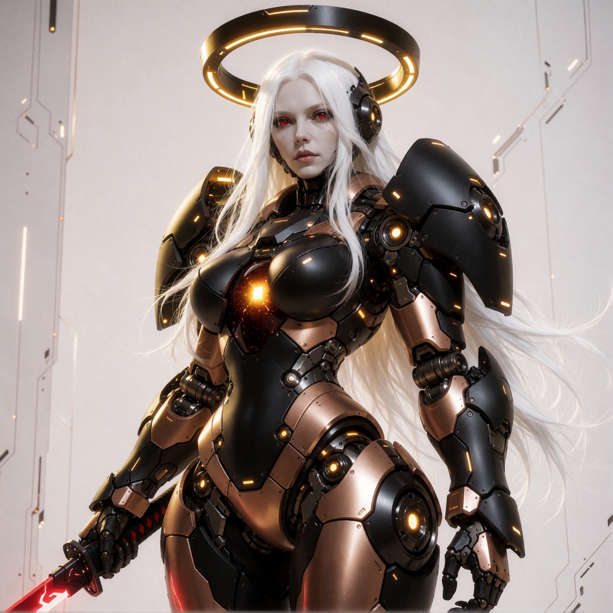 Cybernetic Woman With Glowing Crimson Katana — AI generated image