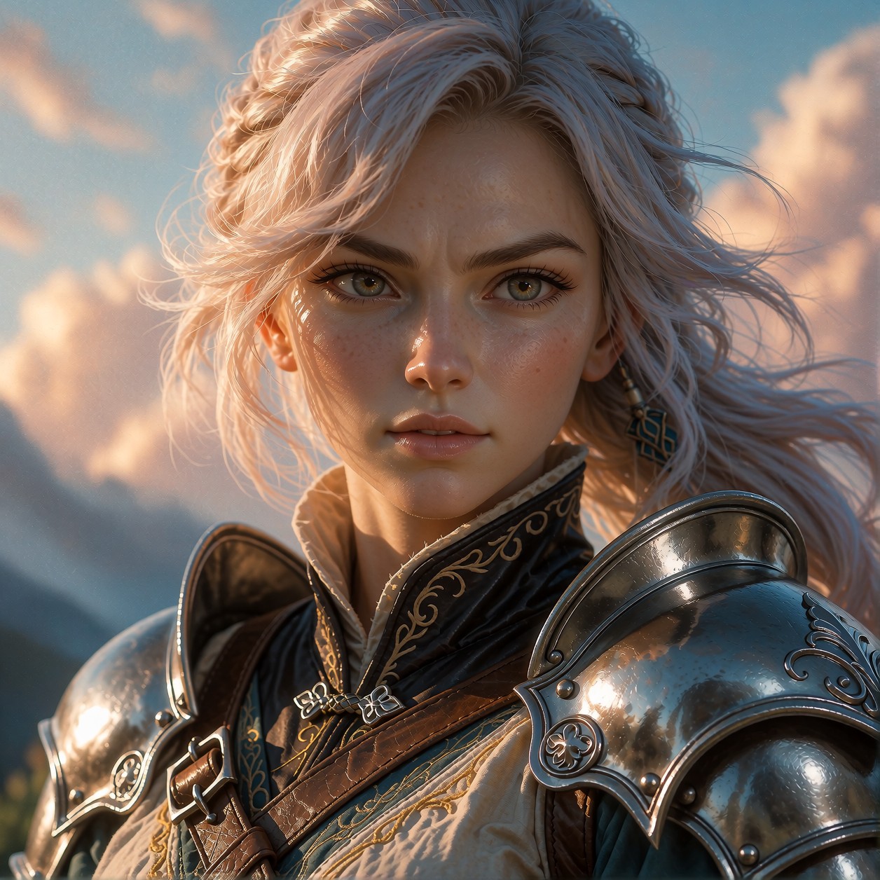 Determined Fantasy Heroine Portrait — AI generated image