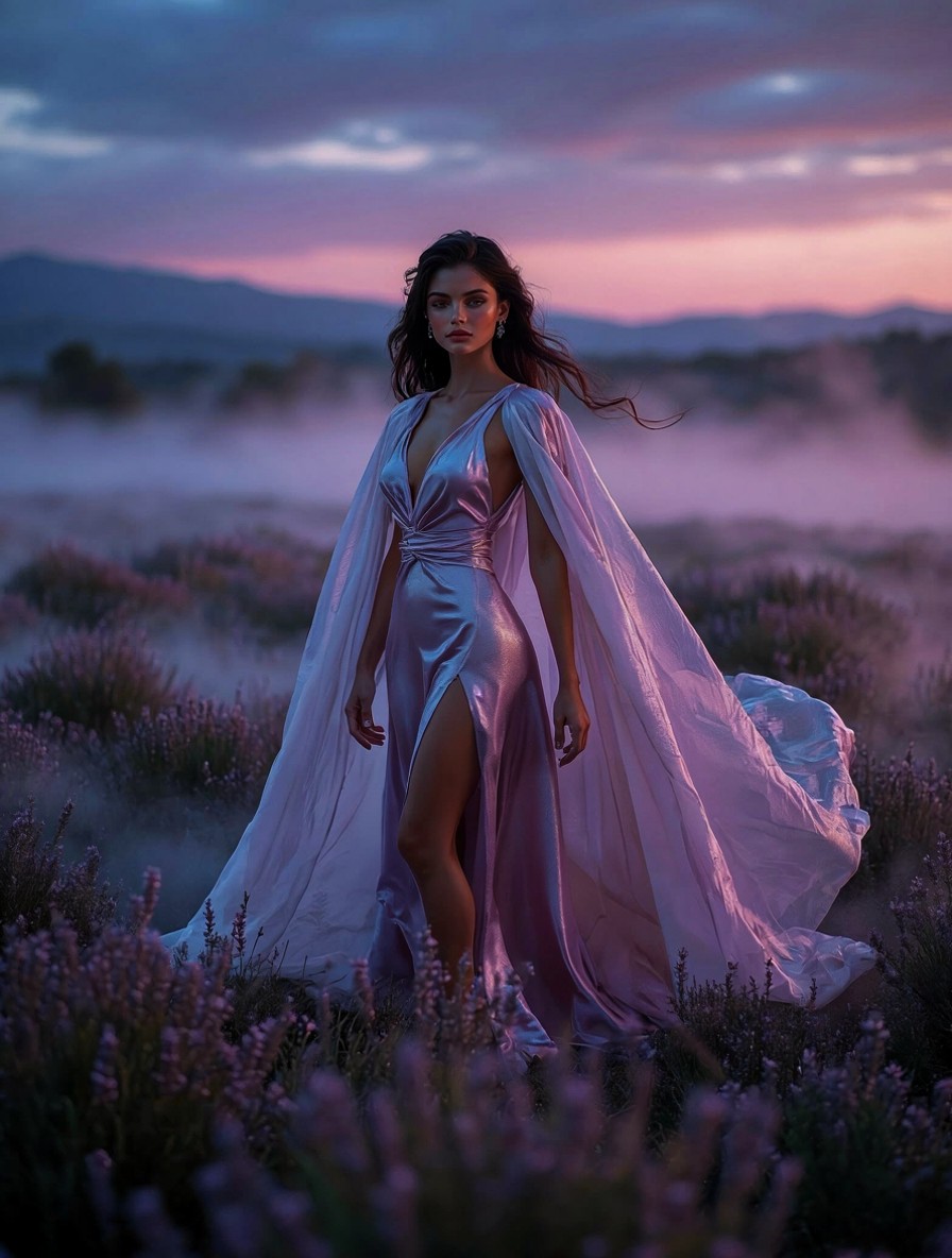 Ethereal Fashion in Lavender Dawn — AI generated image