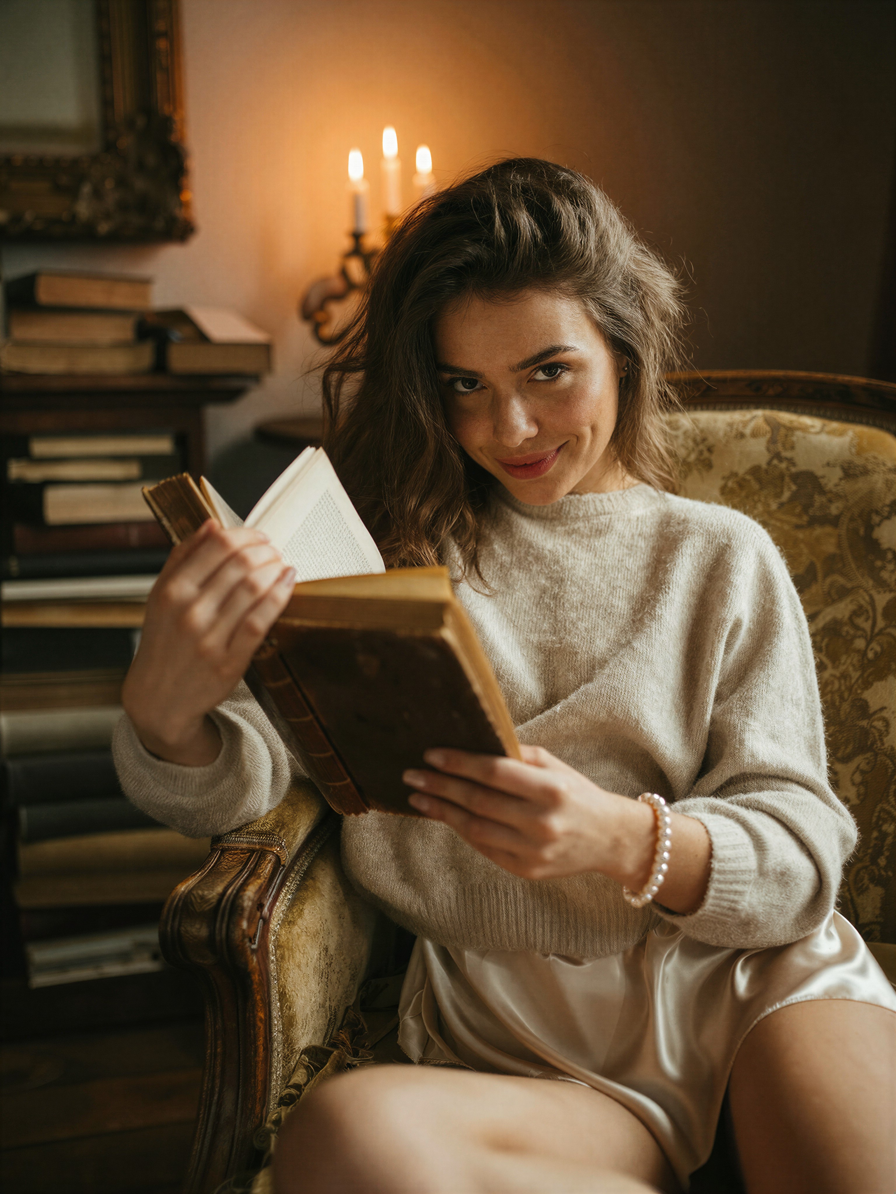 Enigmatic Woman in Velvet Armchair — AI generated image