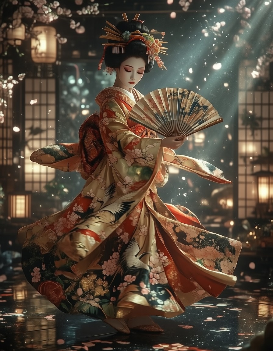 Geisha in Cherry Blossom Kimono — AI generated image