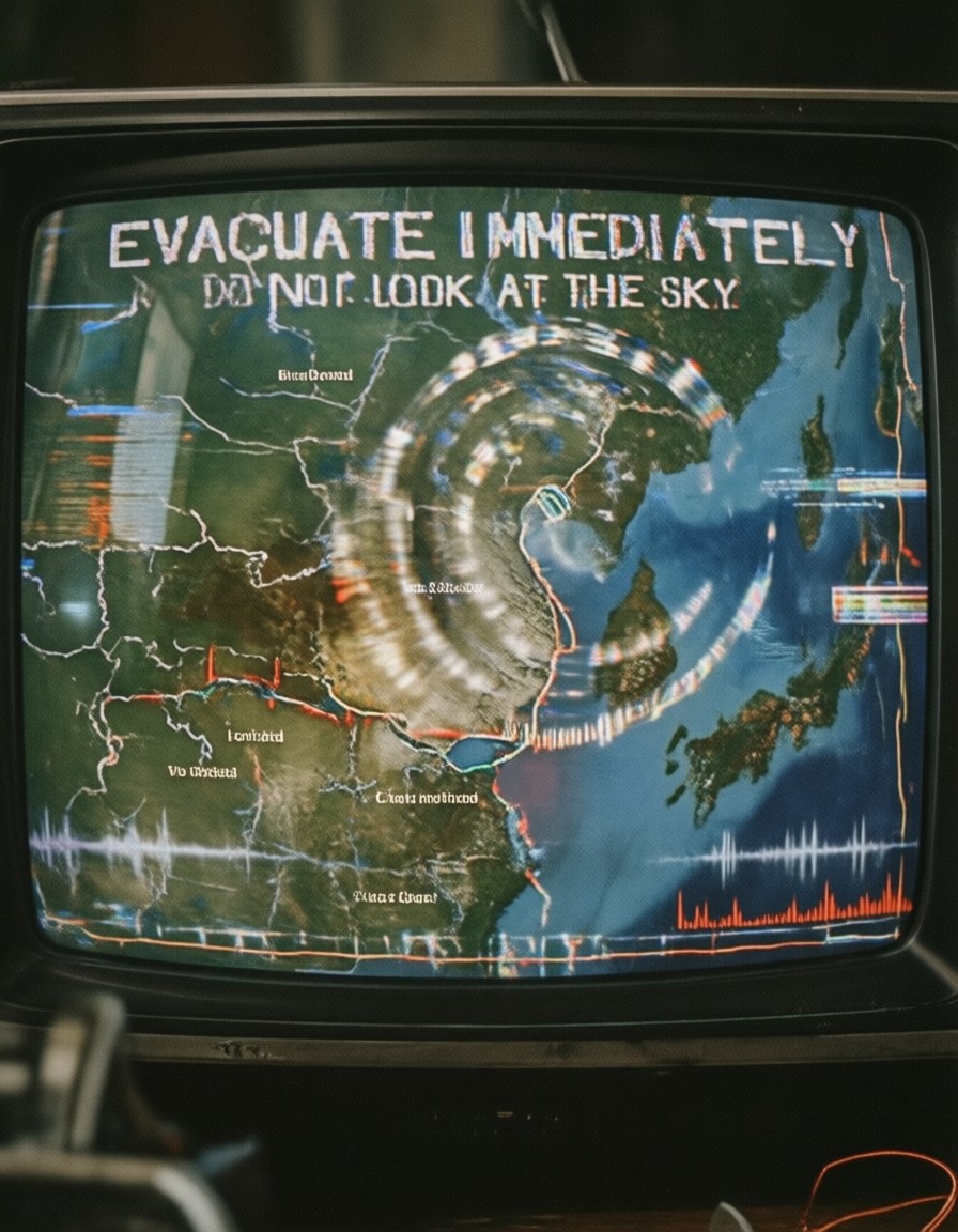 Unsettling Vintage Weather Map with Spiral Warning — AI generated image