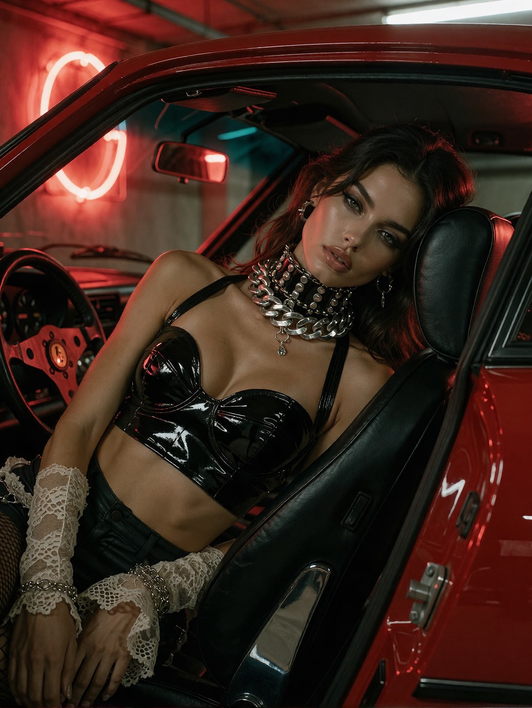Glamorous Woman In Red Sports Car — AI generated image