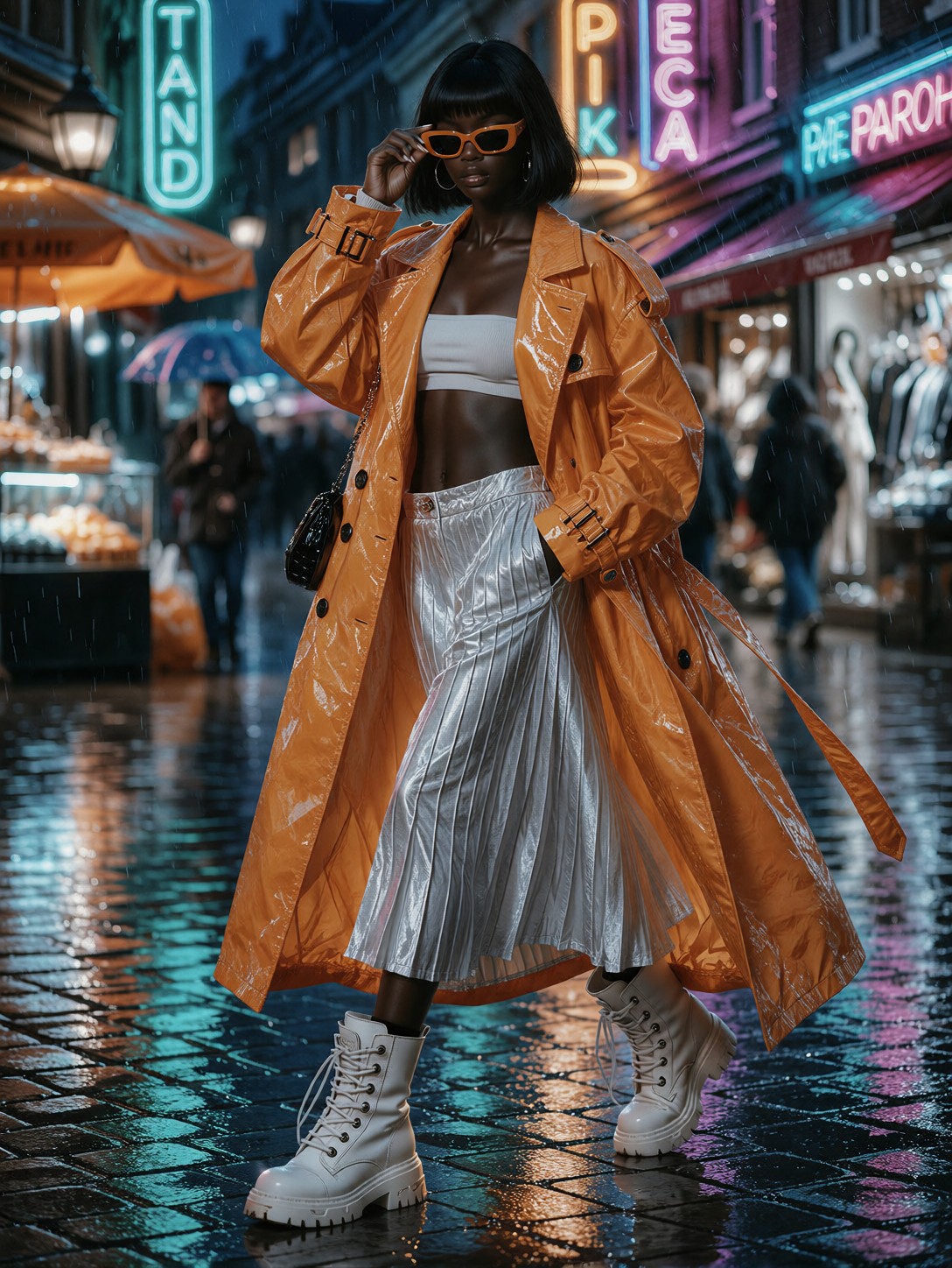 Model In Tangerine Coat At Dusk — AI generated image