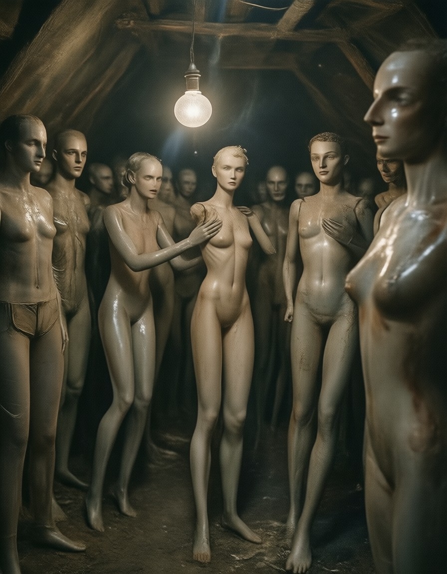 Unsettling Attic of Silent Mannequins — AI generated image
