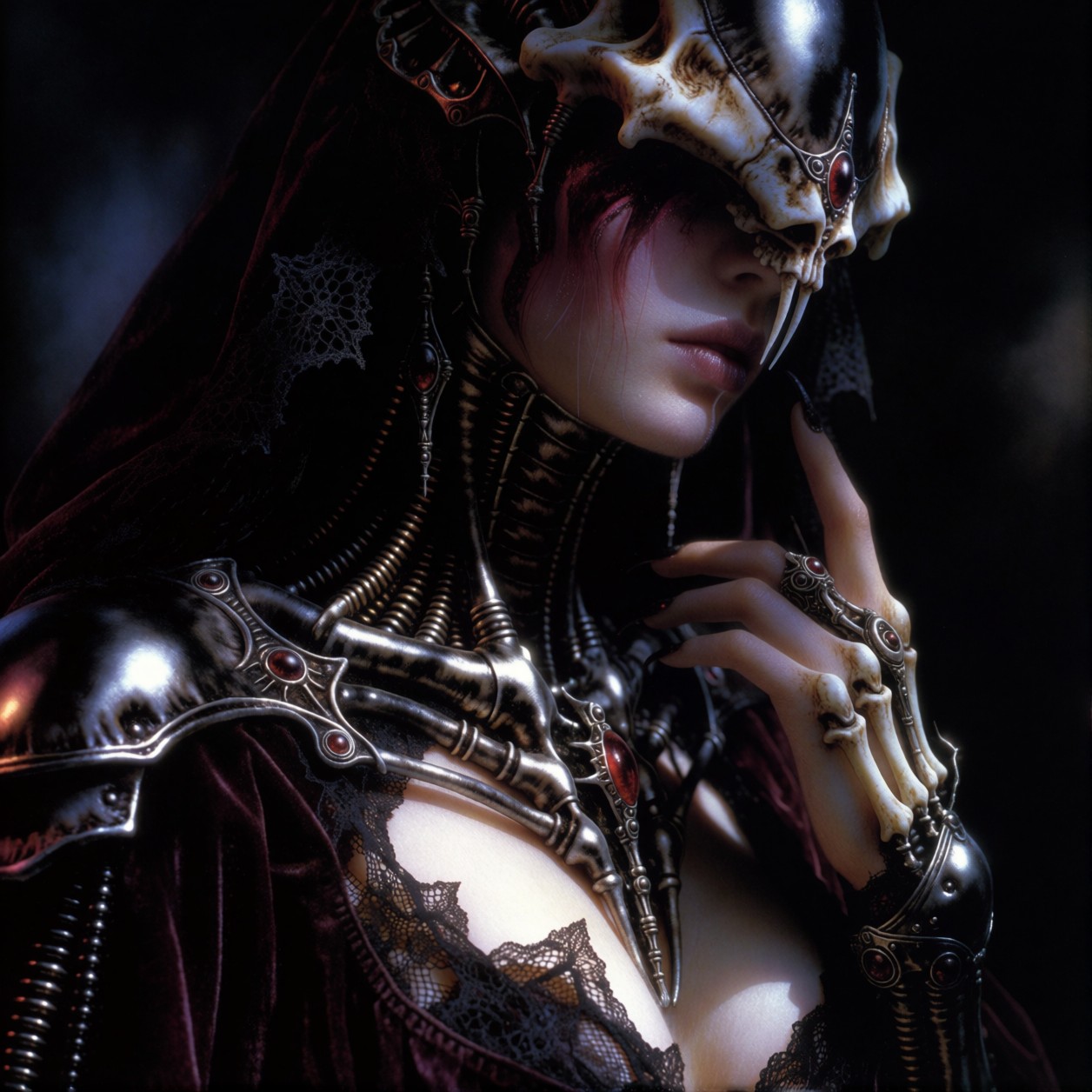 Ethereal Dark Gothic Biomechanical Portrait — AI generated image