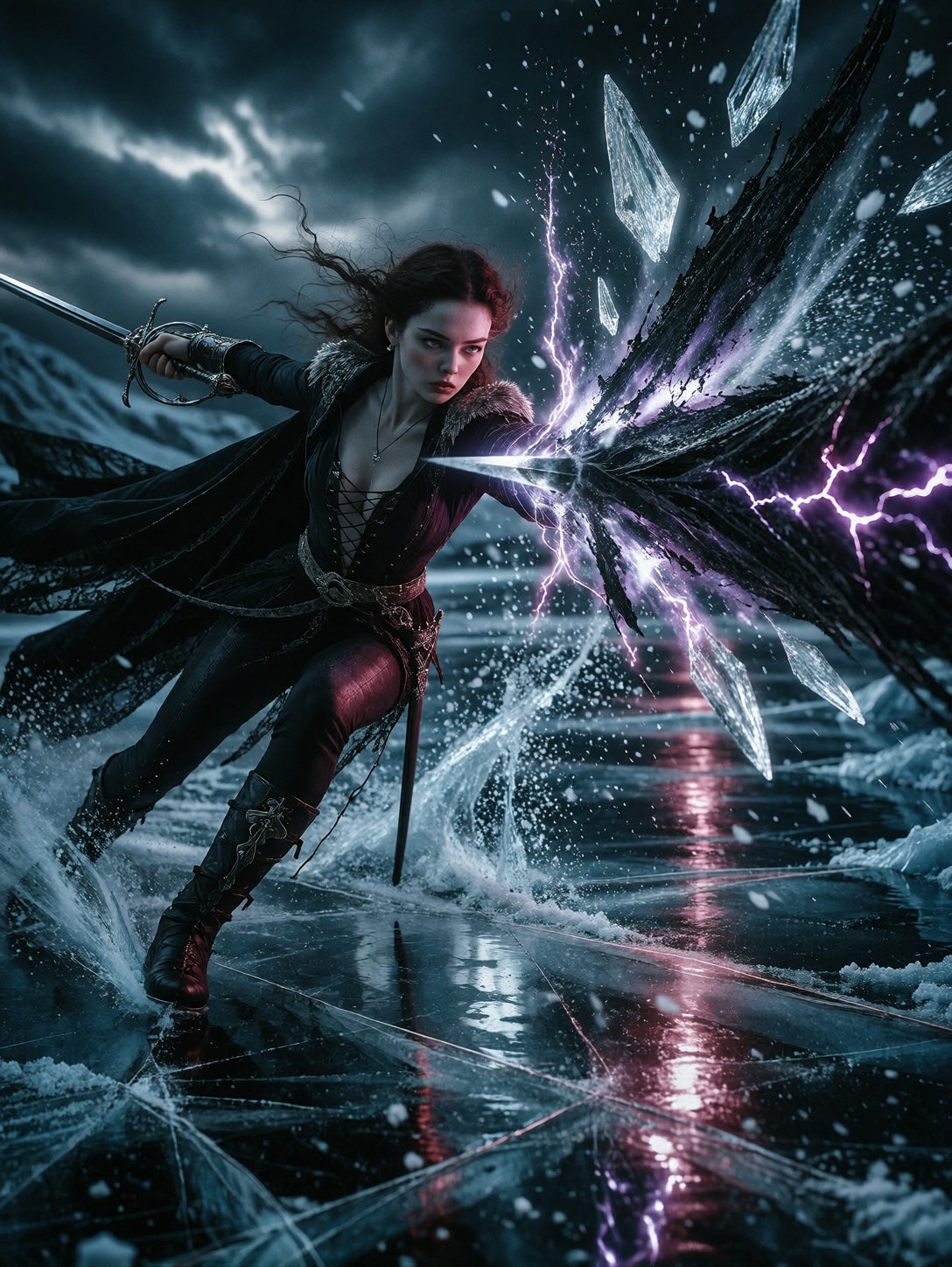 Cinematic Dark Fantasy Spellblade Action Scene — AI generated image