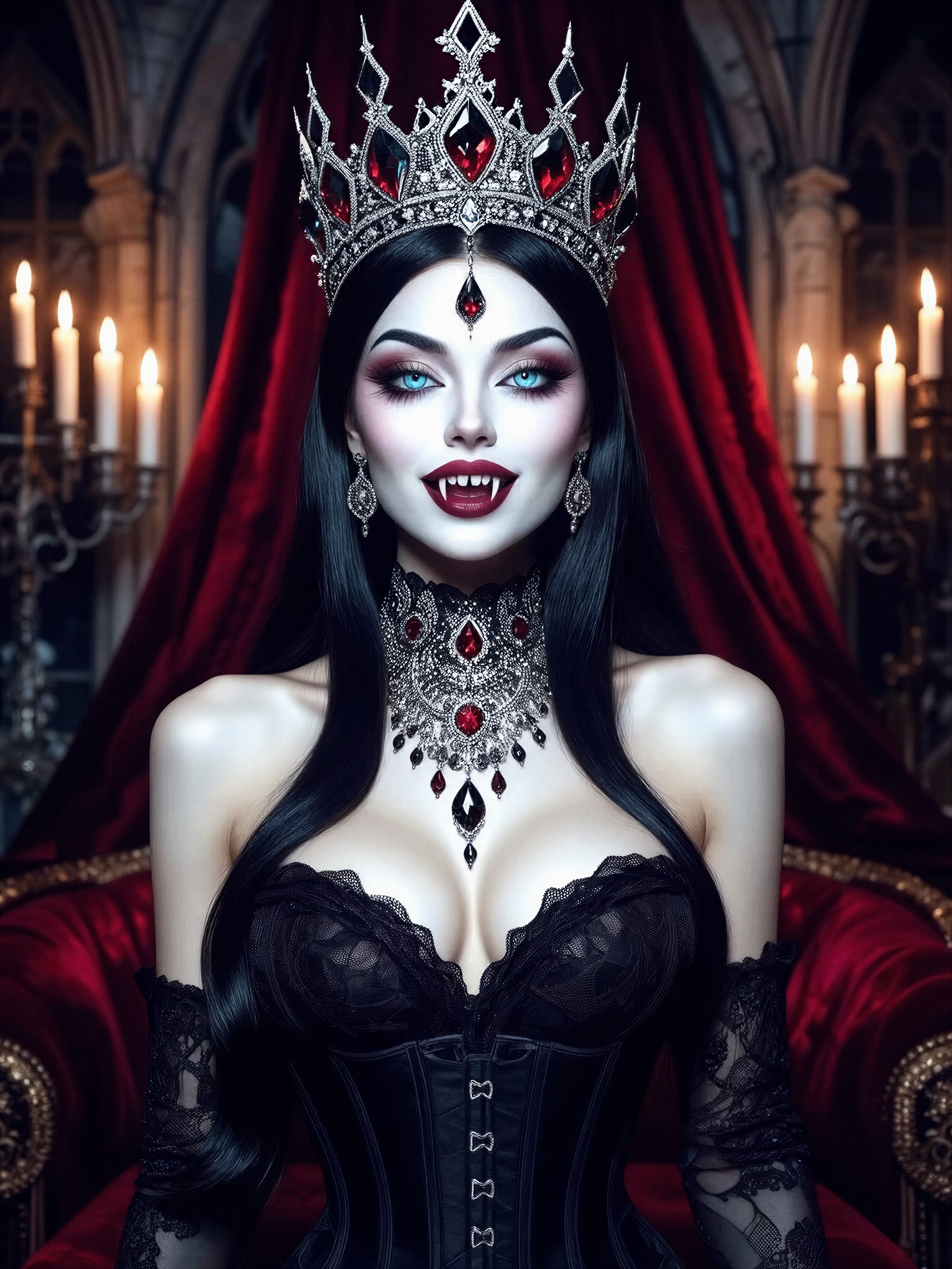 Dark Vampire Queen in Gothic Throne Room — AI generated image