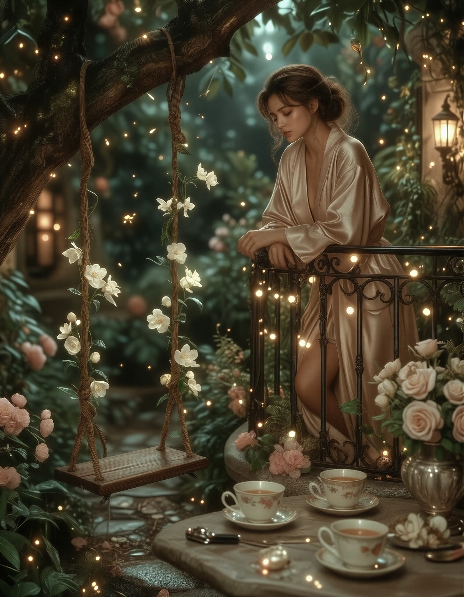 Dreamy Balcony in Secret Garden — AI generated image