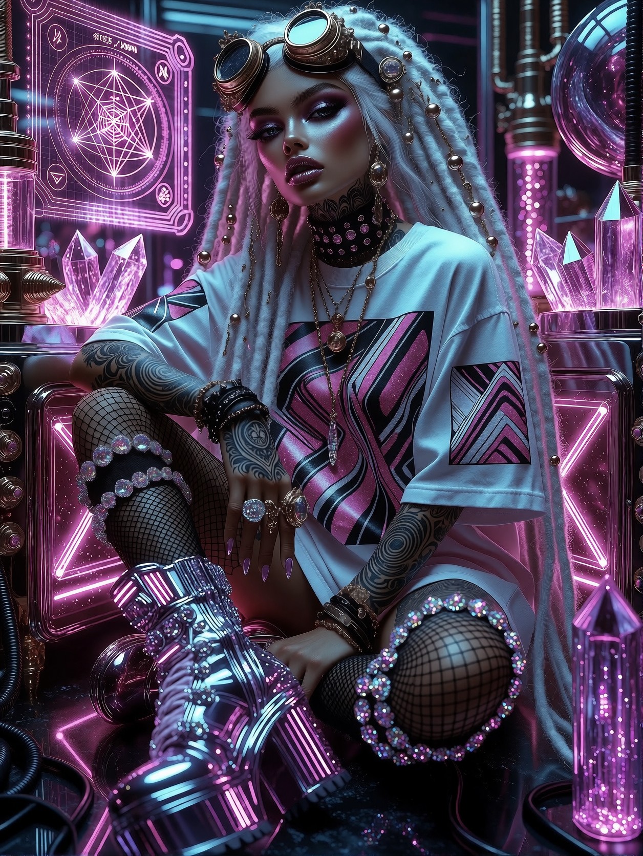 Futuristic Woman in Cyberpunk Lab — AI generated image