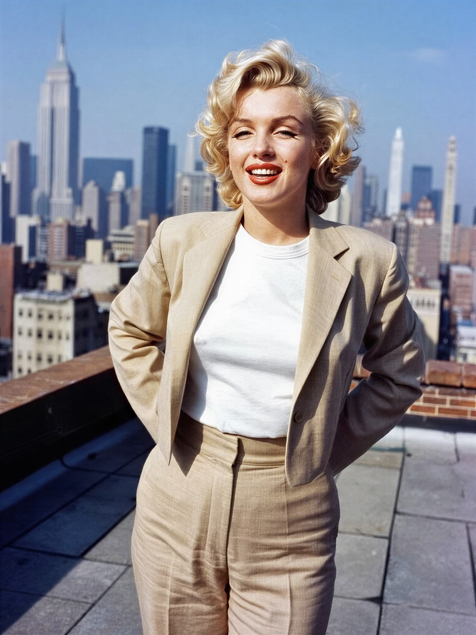 Marilyn Monroe on Rooftop City Skyline — AI generated image