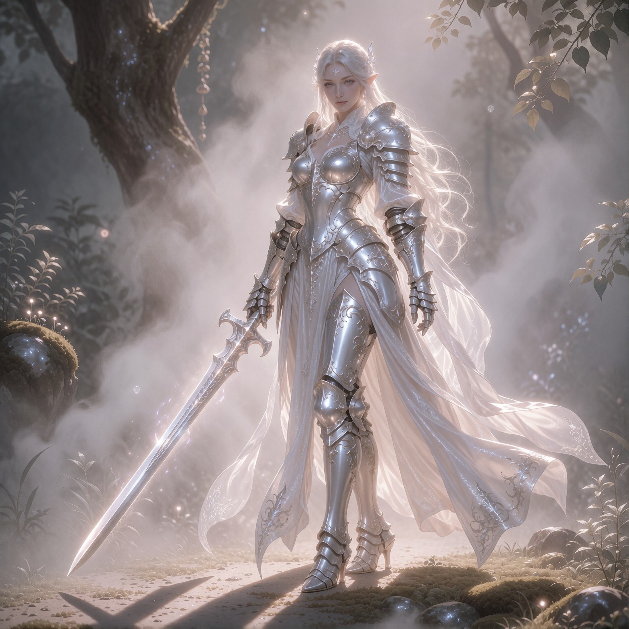 Ethereal Warrior Standing In Enchanted Glade — AI generated image