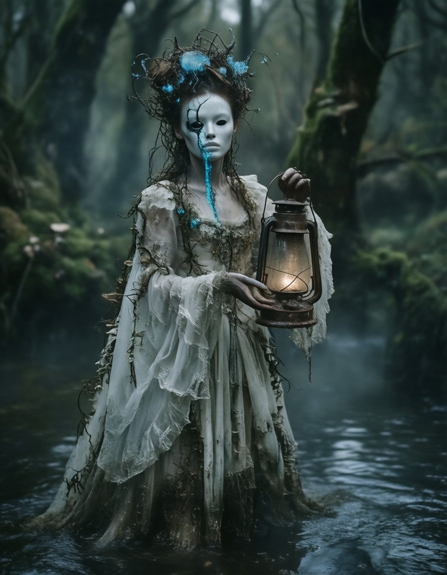 Spectral Woman Rising from Misty Swamp — AI generated image