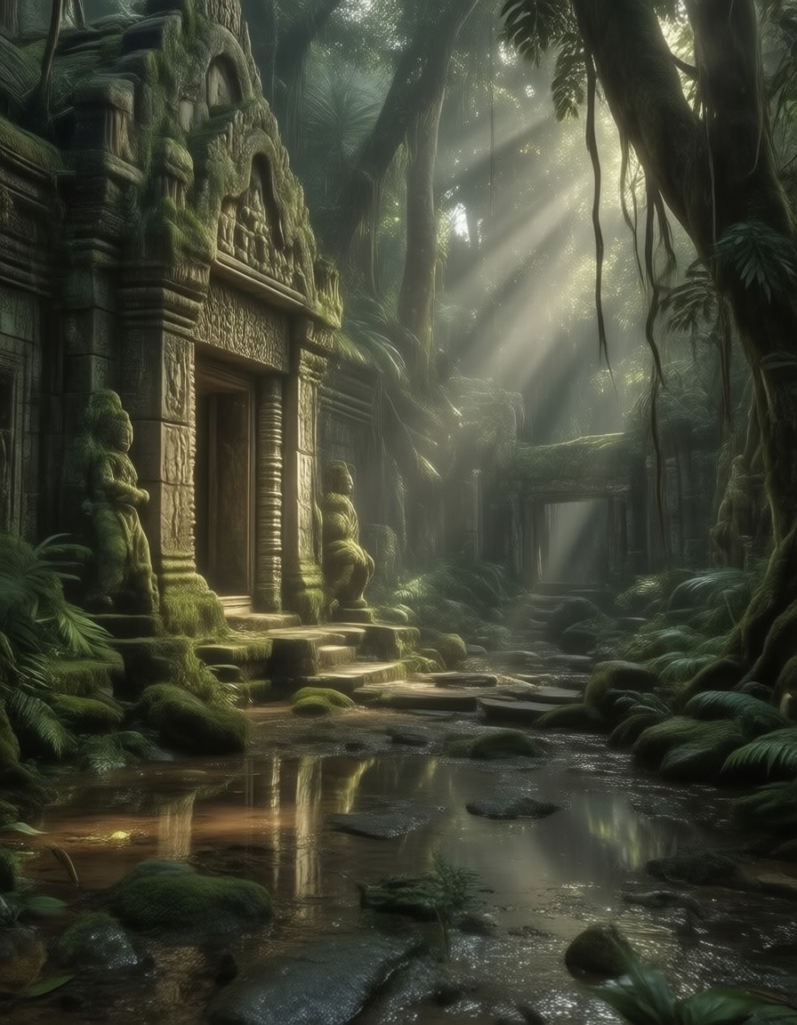 Hyper-Realistic Ancient Temple in Lush Jungle — AI generated image
